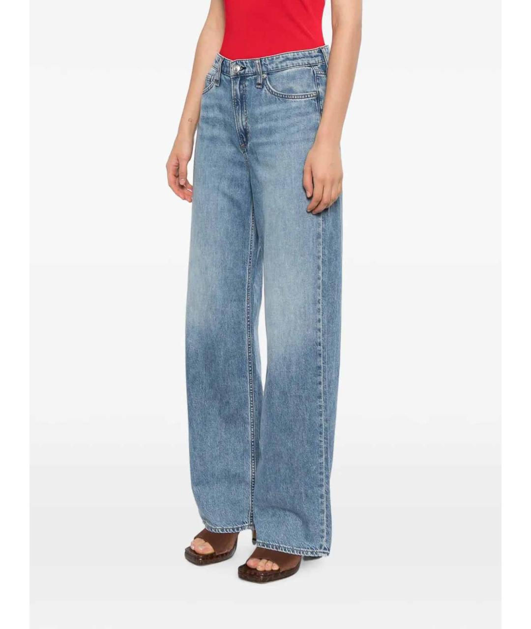 RAG & BONE Голубые хлопковые прямые джинсы, фото 3