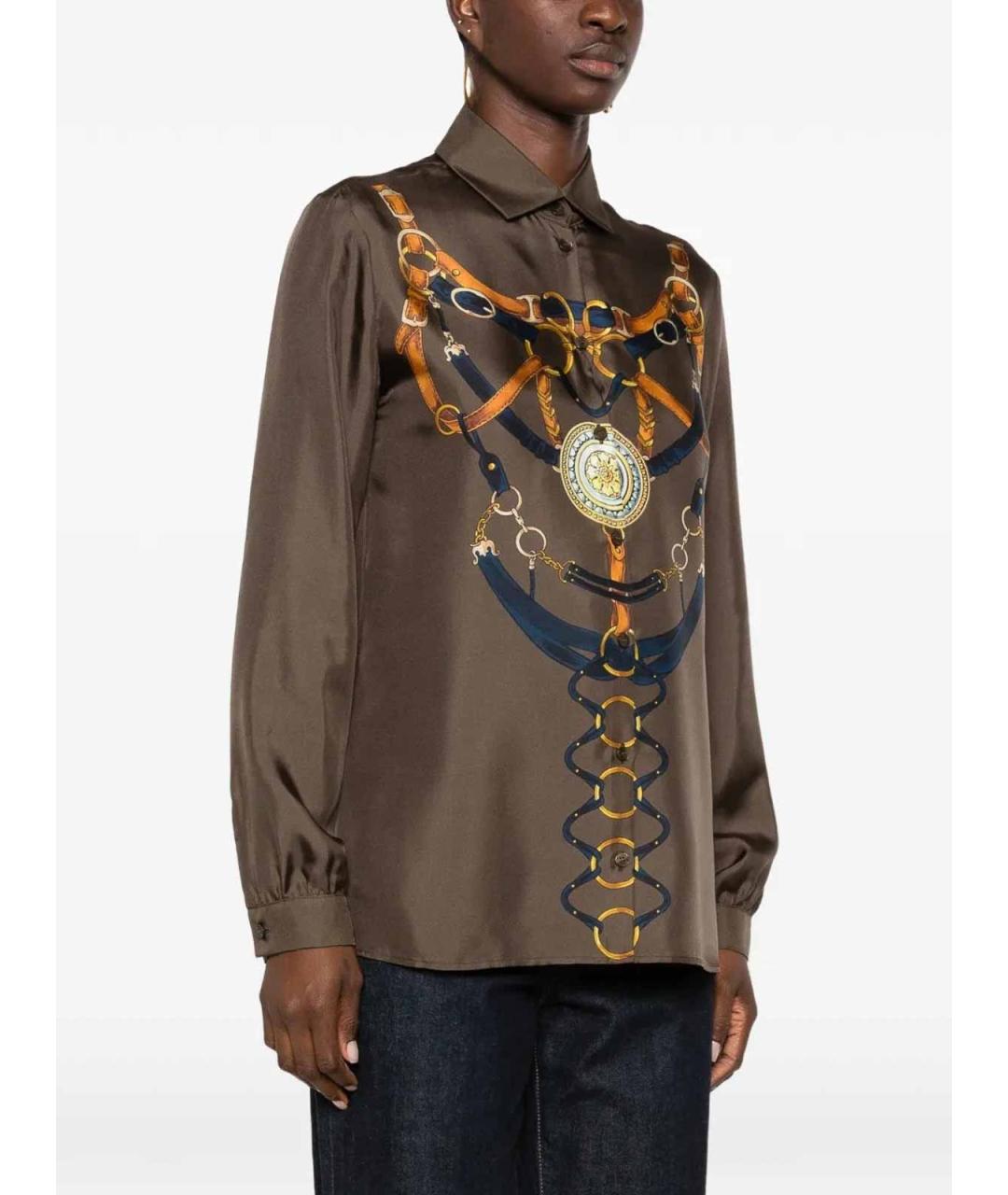 ETRO Коричневая шелковая рубашка, фото 3