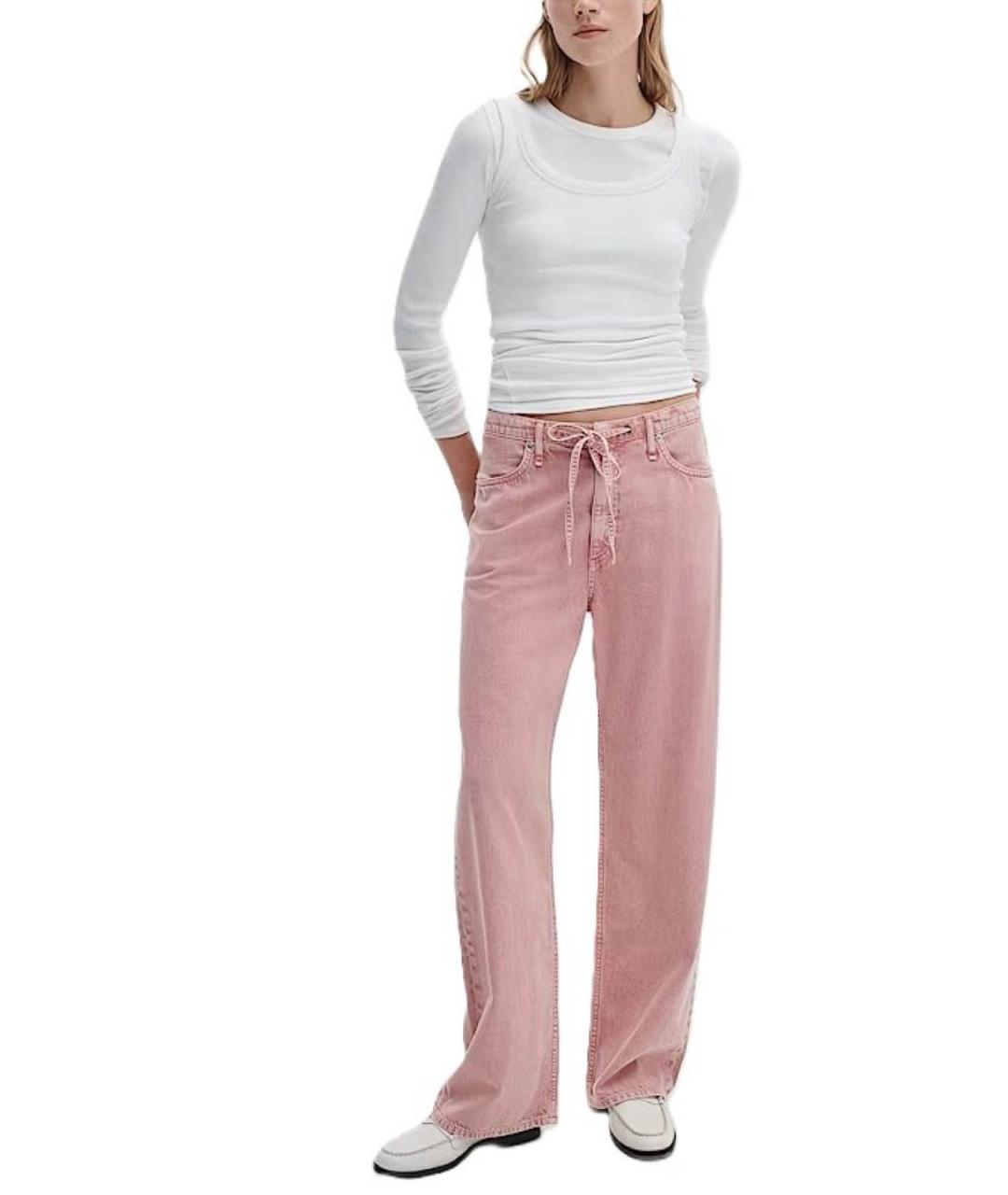 RAG & BONE Розовые хлопковые прямые брюки, фото 2