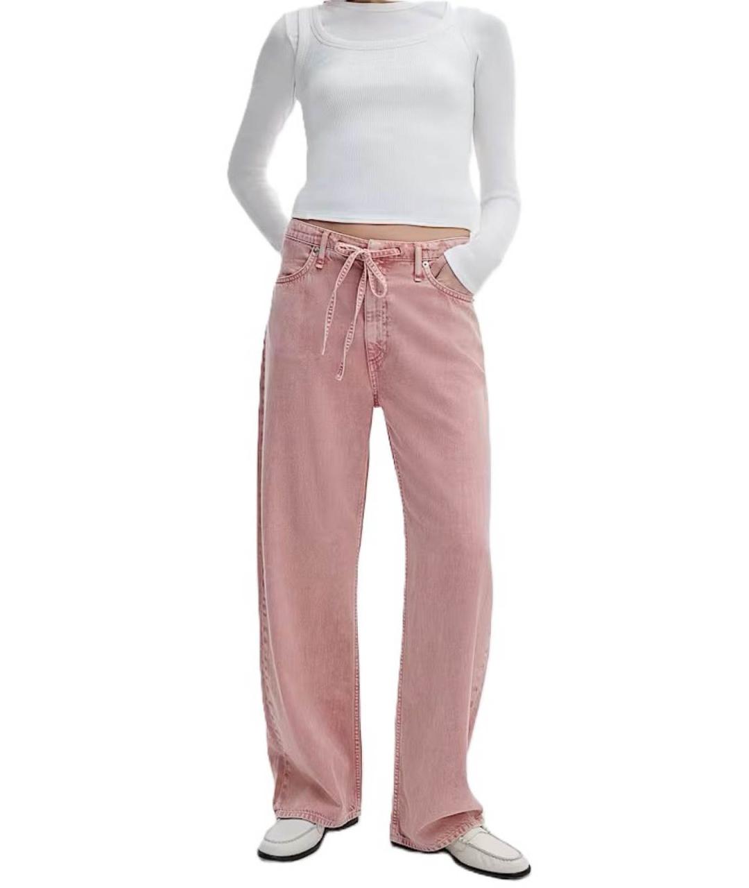 RAG & BONE Розовые хлопковые прямые брюки, фото 3