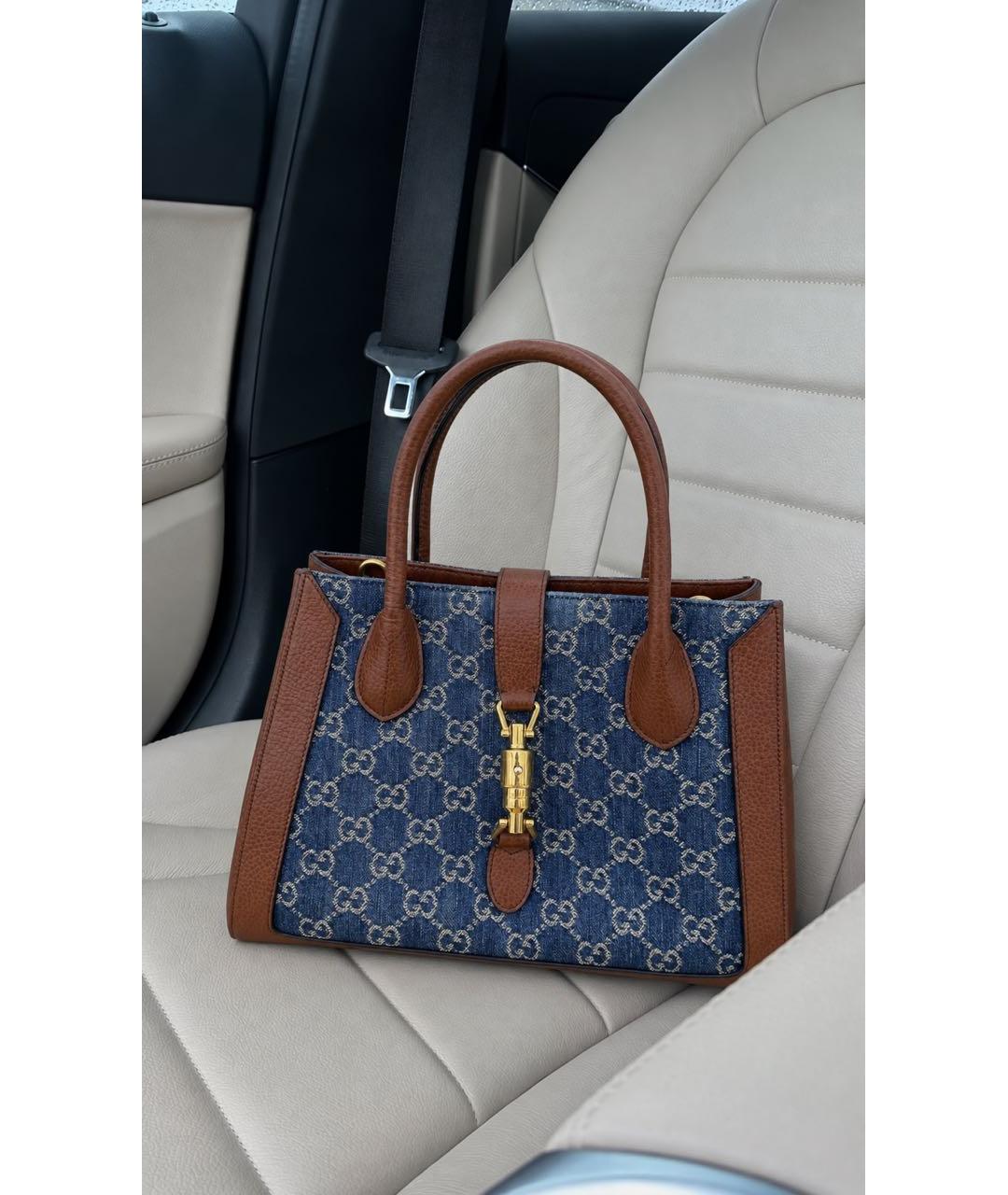 GUCCI Темно-синяя кожаная сумка тоут, фото 7