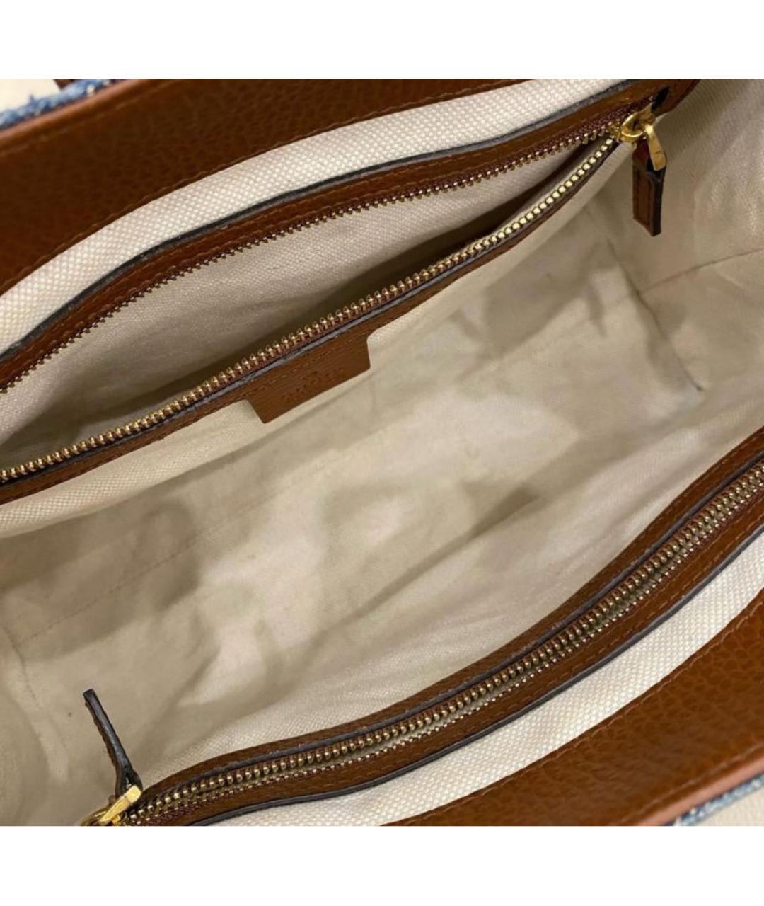 GUCCI Темно-синяя кожаная сумка тоут, фото 6