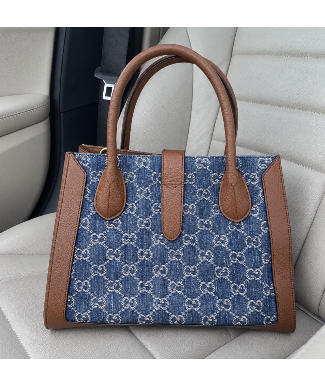 GUCCI Темно-синяя кожаная сумка тоут, фото 2