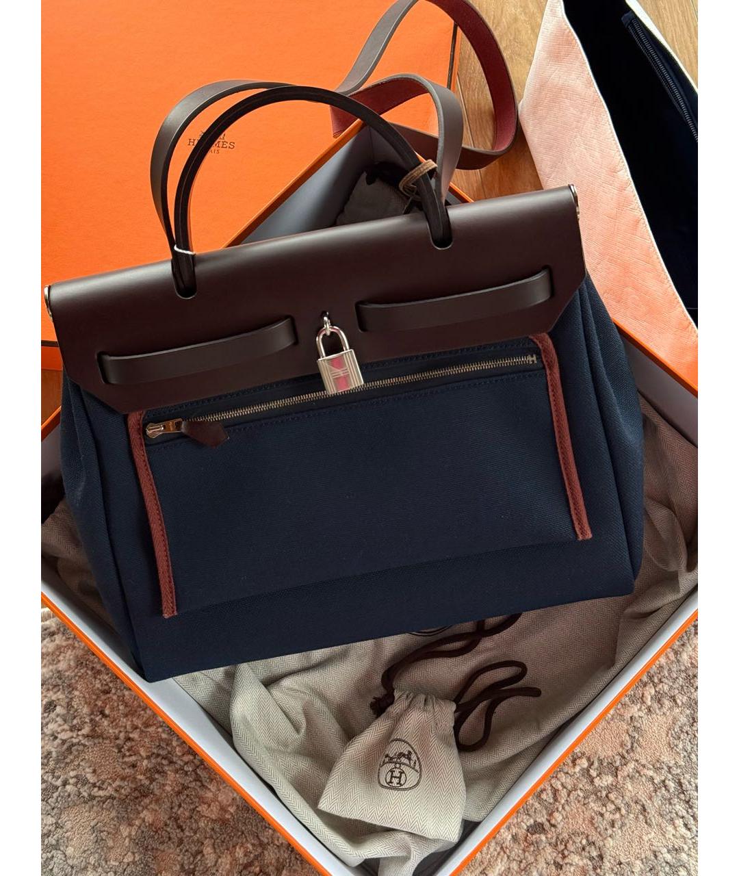 HERMES Темно-синяя сумка через плечо из канвы, фото 2