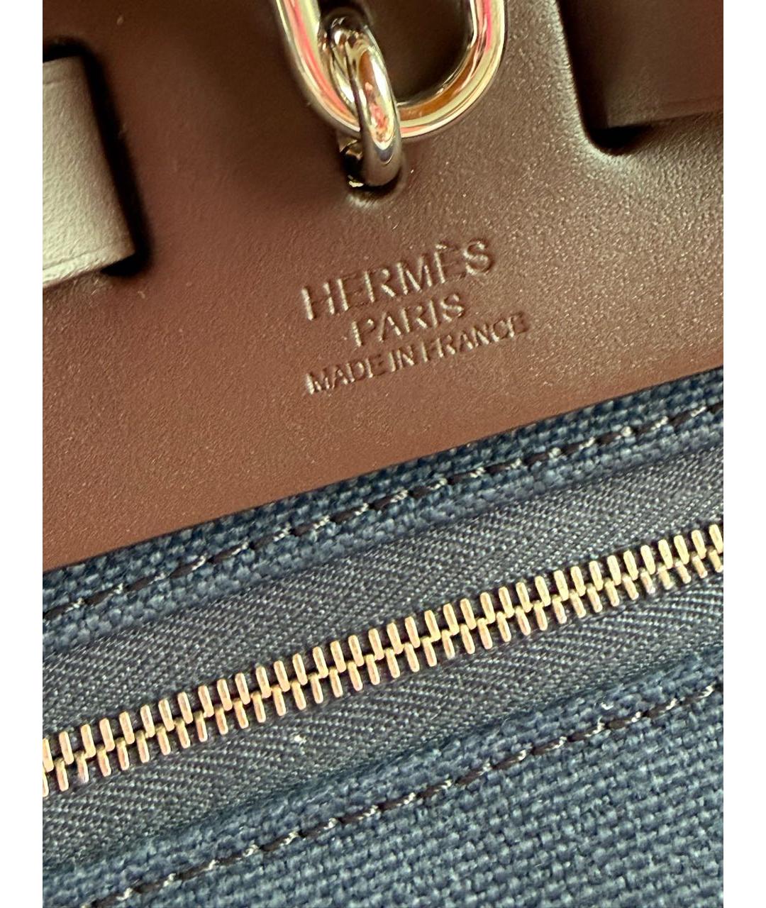 HERMES Темно-синяя сумка через плечо из канвы, фото 6