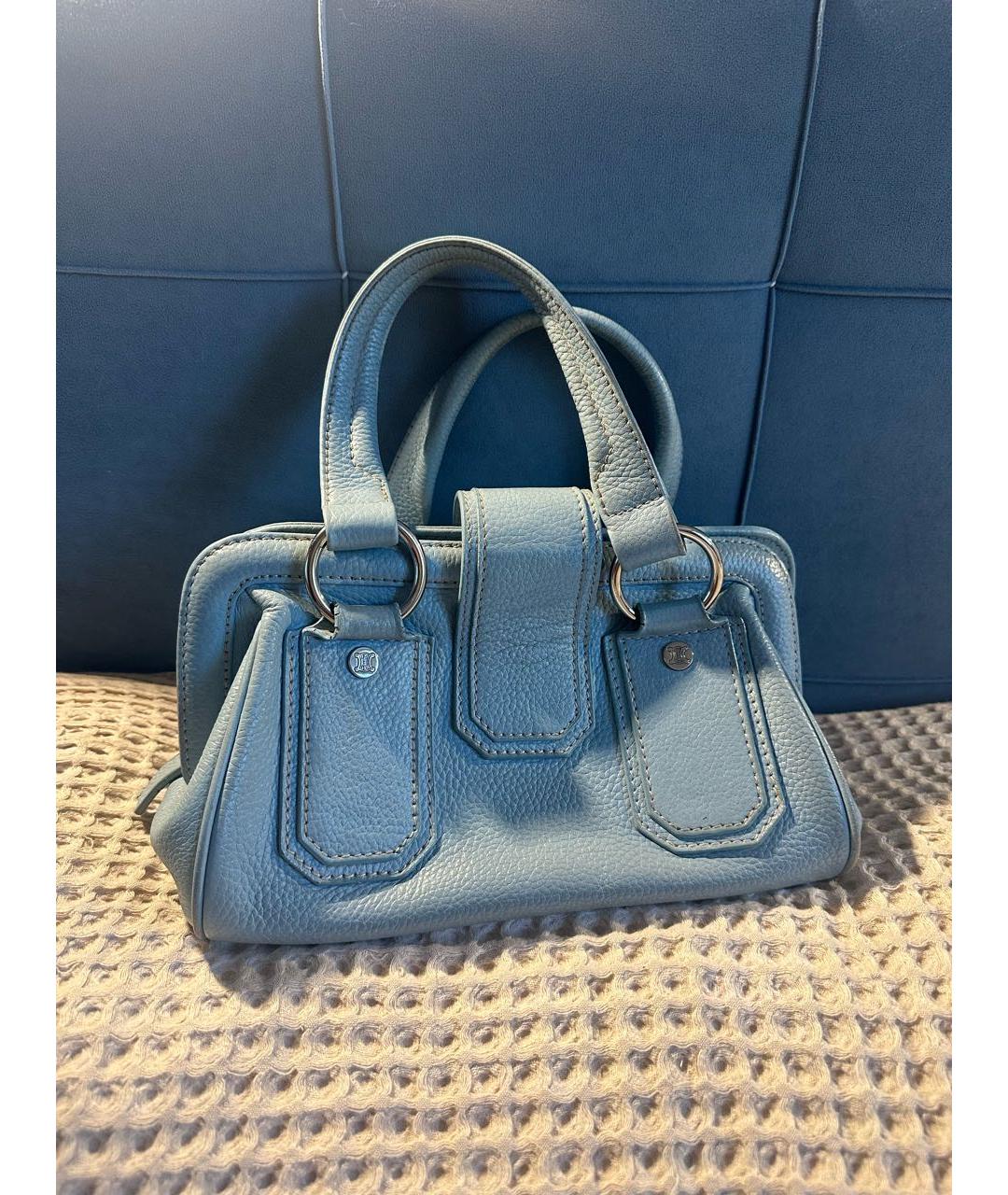 CELINE Голубая кожаная сумка с короткими ручками, фото 3
