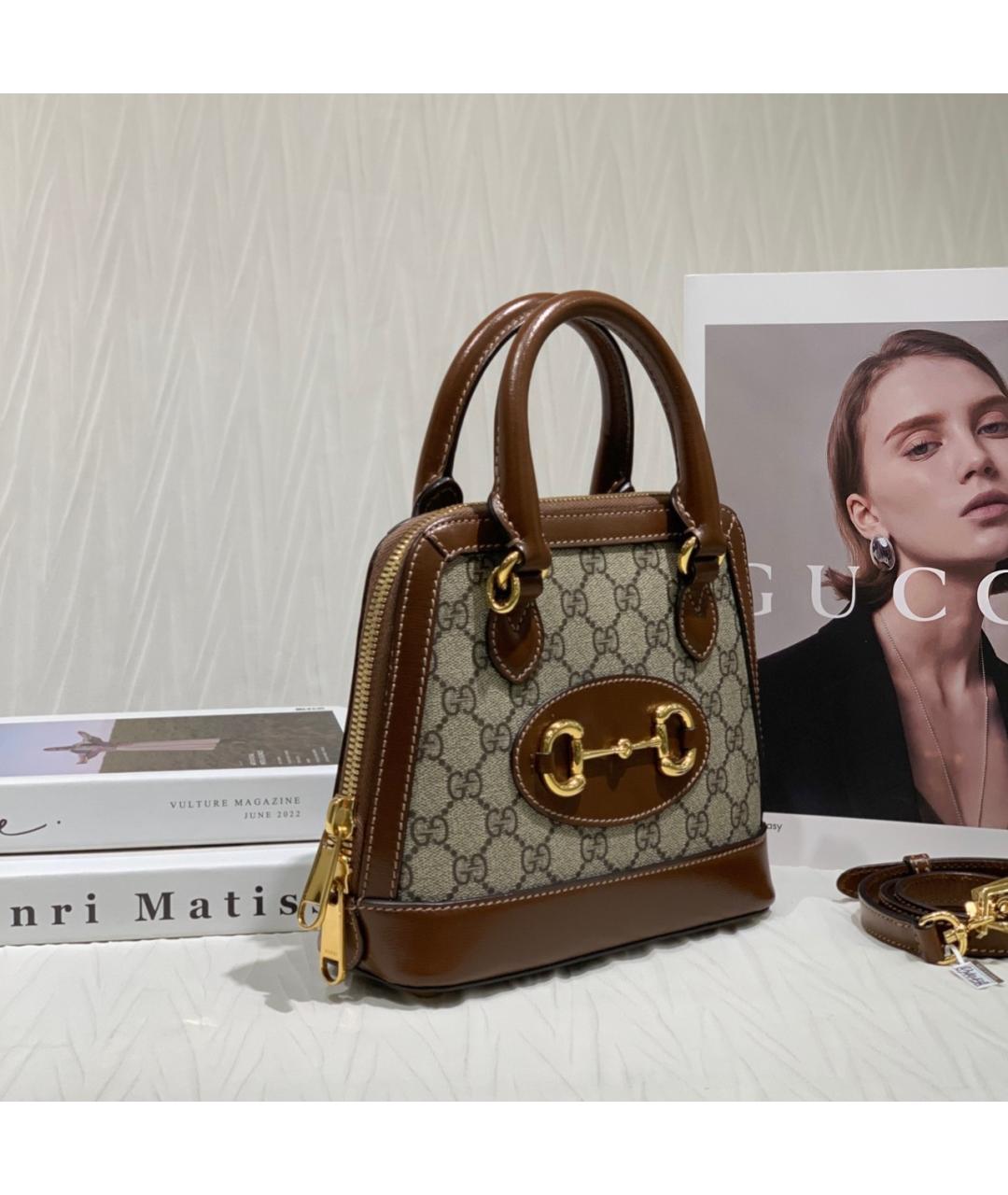 GUCCI Коричневая сумка тоут из искусственной кожи, фото 4
