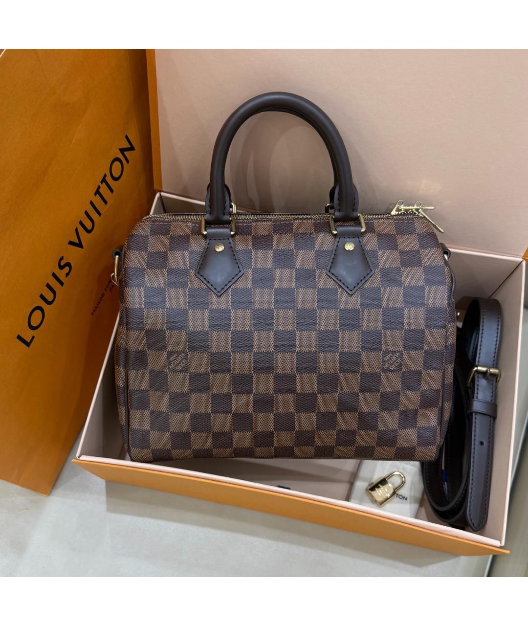 LOUIS VUITTON Коричневая сумка с короткими ручками из канвы, фото 3