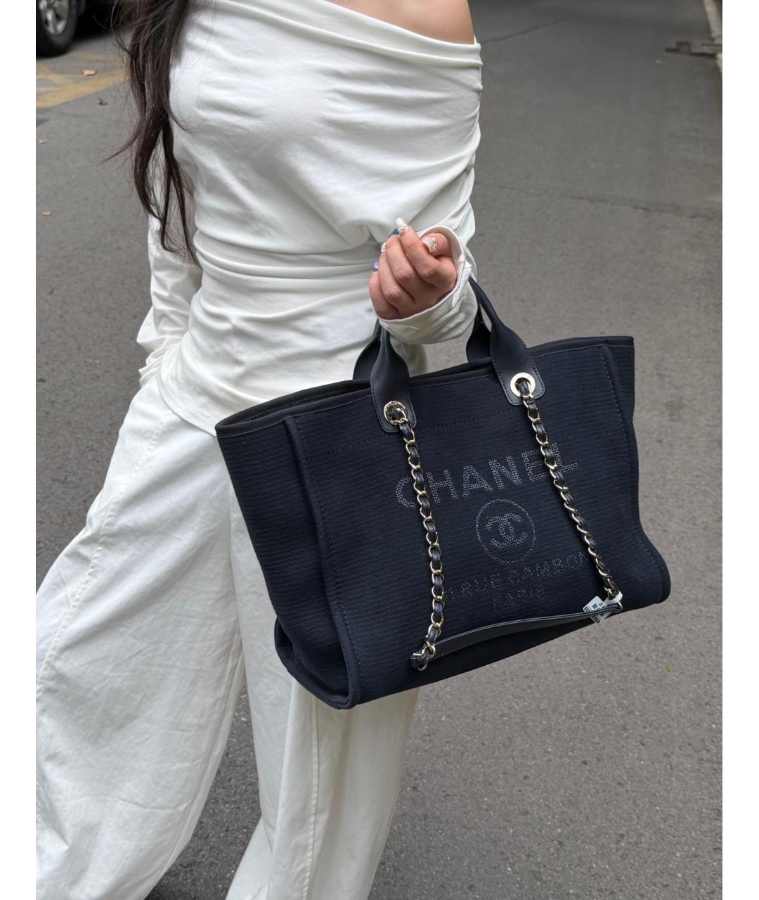 CHANEL Черная деним сумка тоут, фото 7