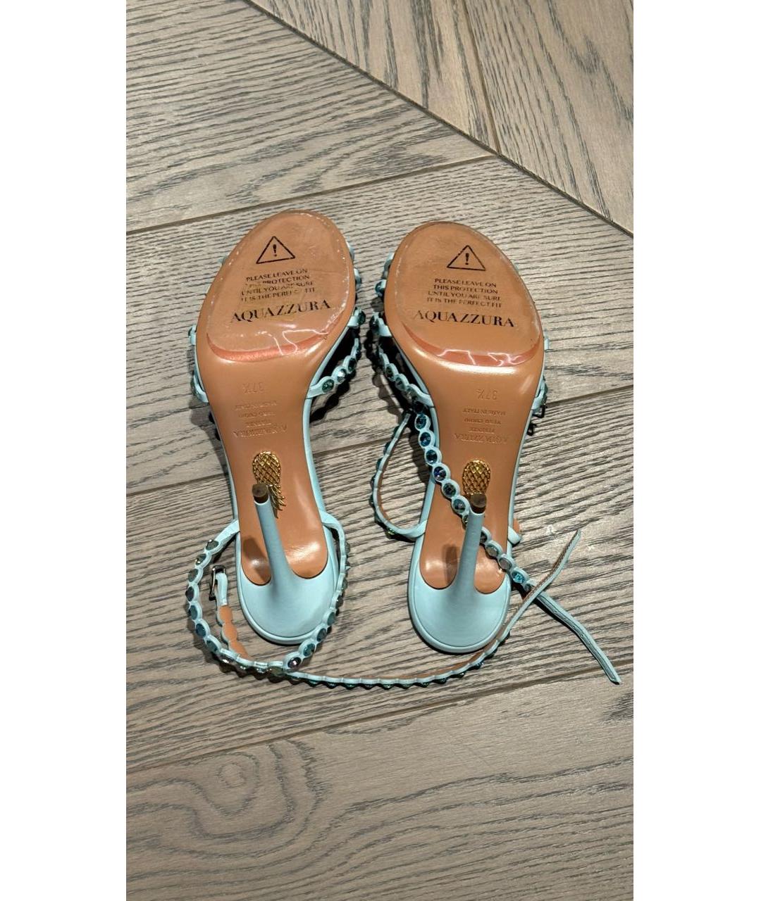 AQUAZZURA Бирюзовые кожаные босоножки, фото 3