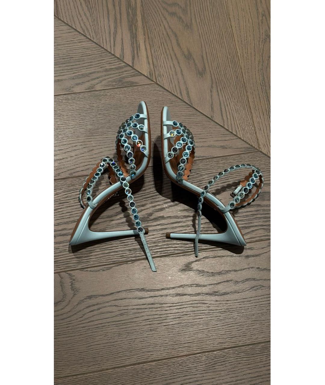 AQUAZZURA Бирюзовые кожаные босоножки, фото 4