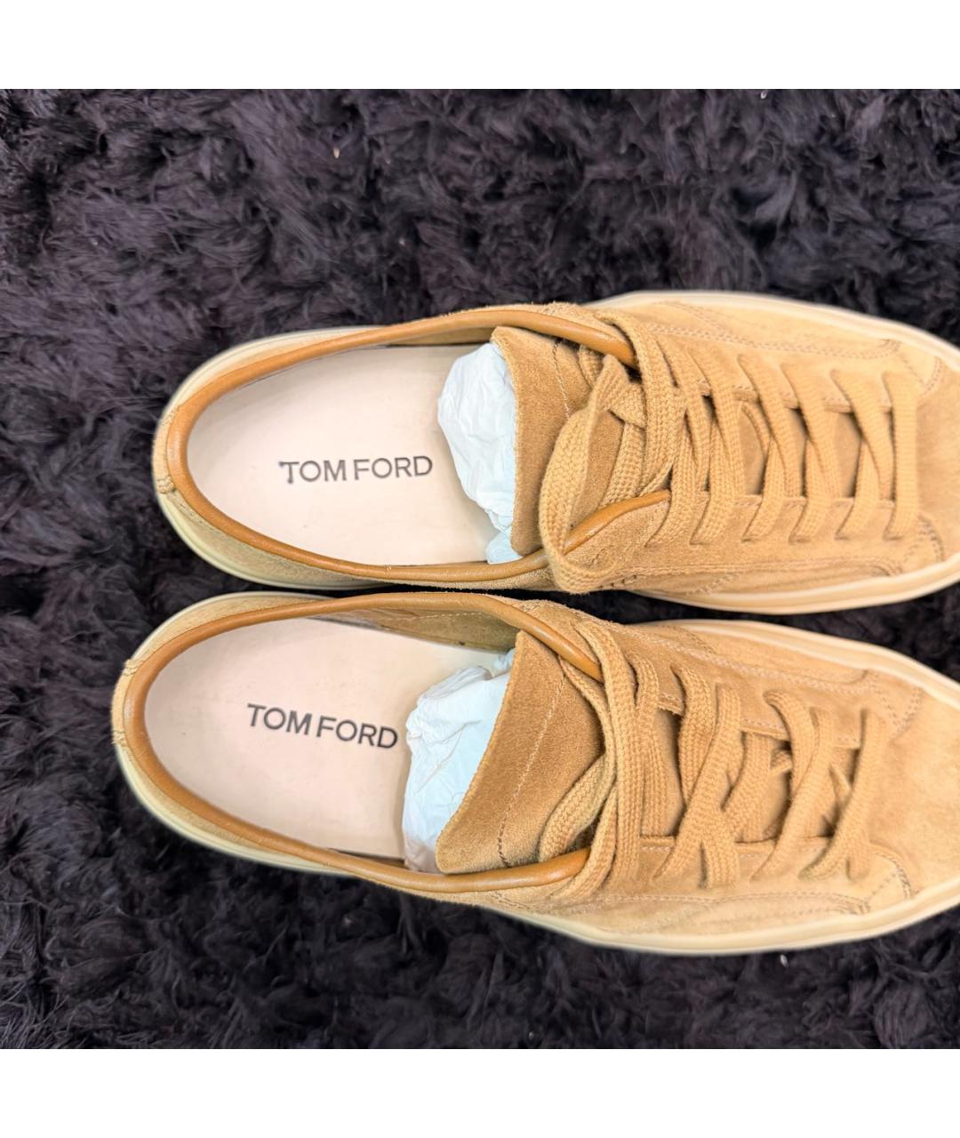 TOM FORD Бежевые замшевые низкие кроссовки / кеды, фото 4