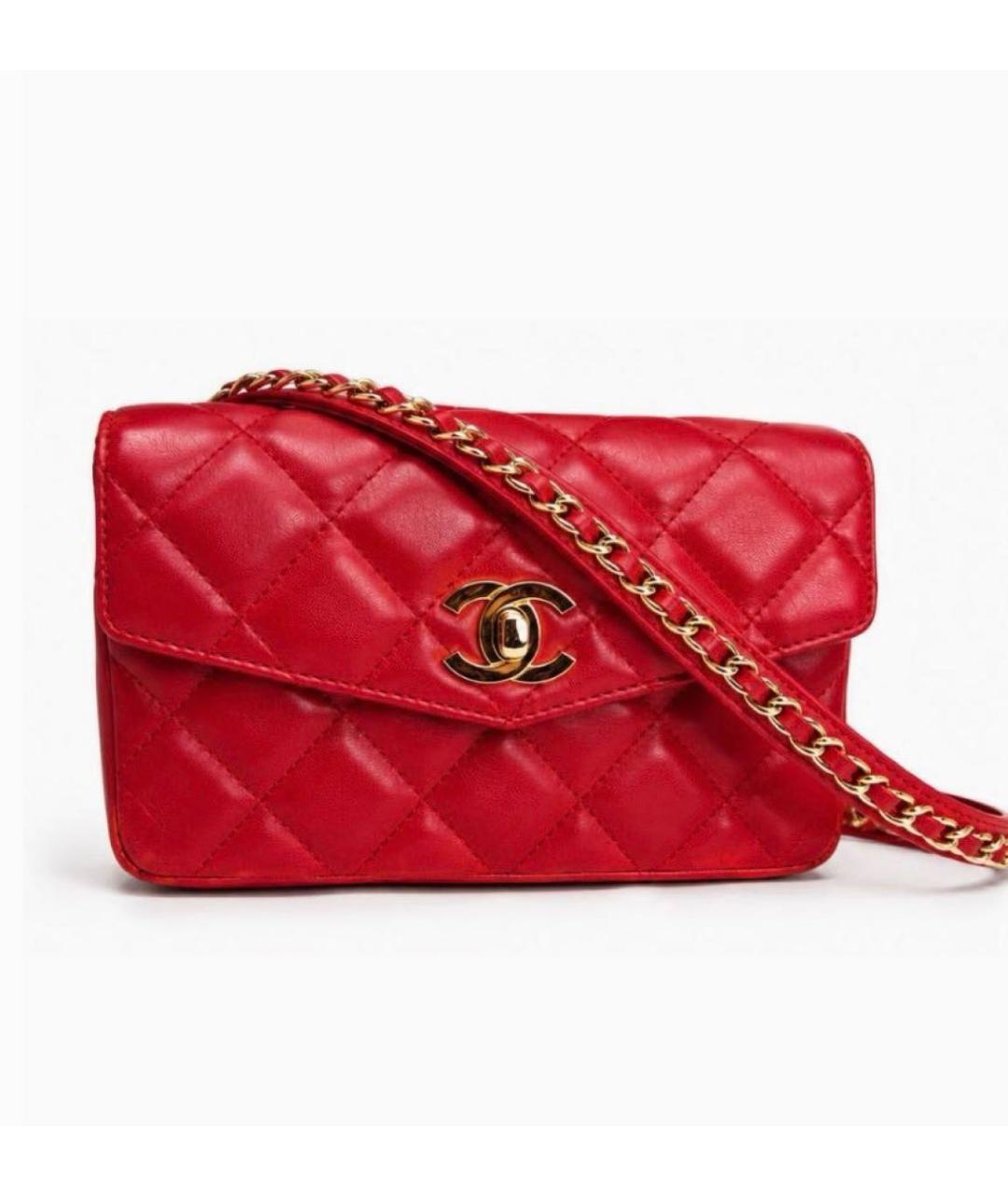 CHANEL Красная кожаная поясная сумка, фото 4