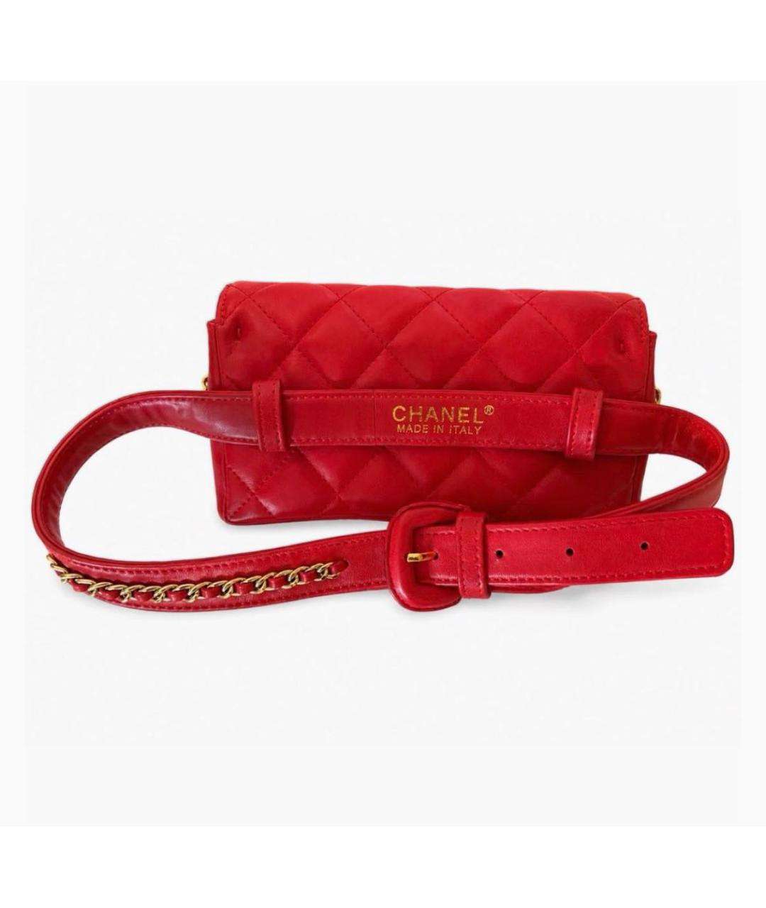 CHANEL Красная кожаная поясная сумка, фото 3