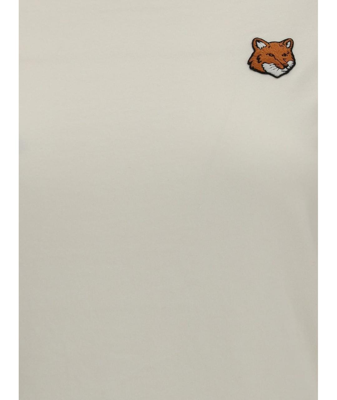 MAISON KITSUNE Бежевая хлопковая футболка, фото 3