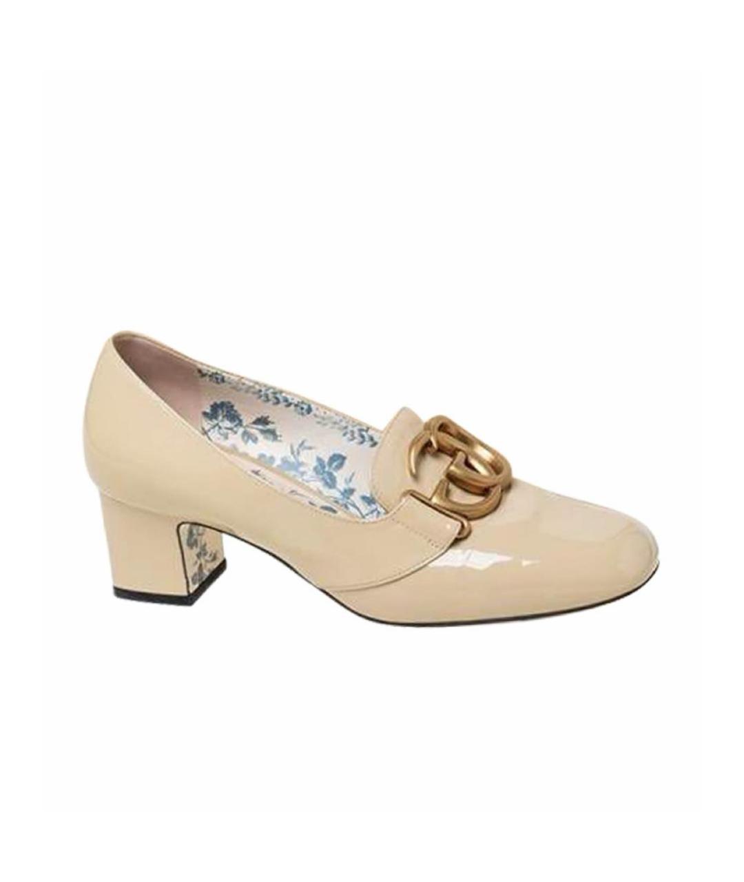 GUCCI Бежевые туфли из лакированной кожи, фото 6