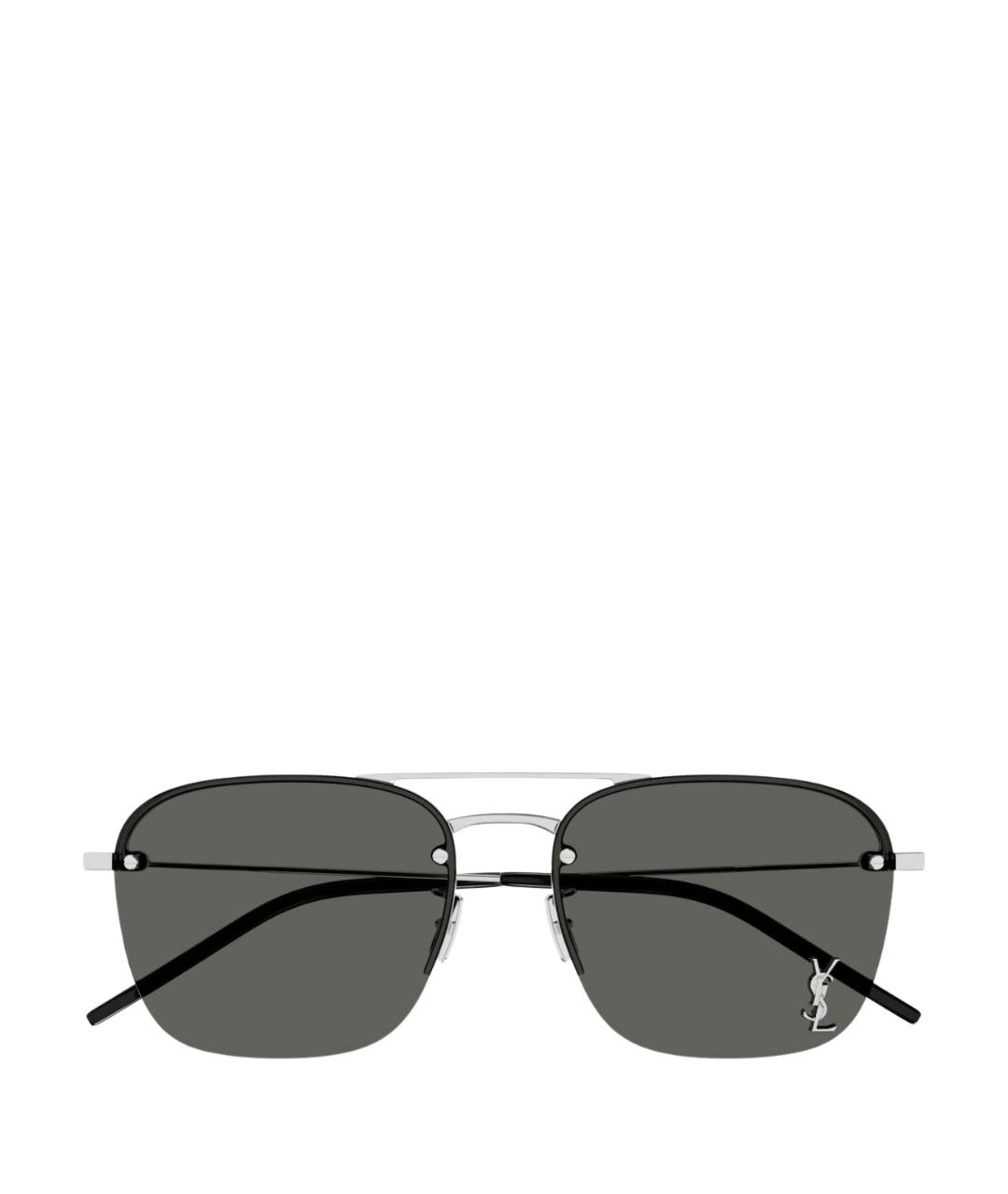 SAINT LAURENT Антрацитовые металлические солнцезащитные очки, фото 1