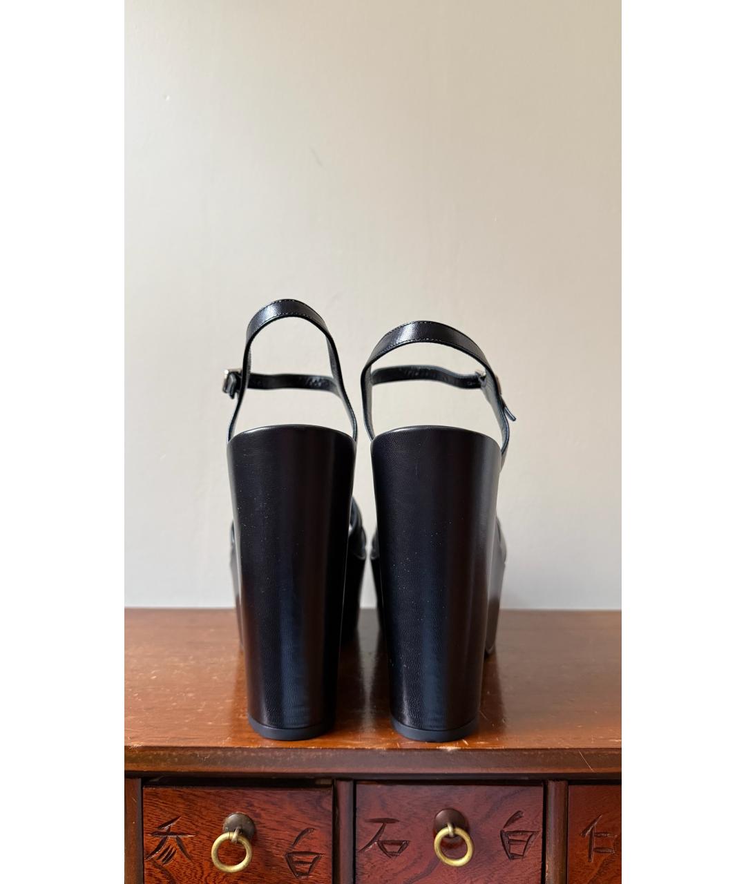 SAINT LAURENT Черные кожаные босоножки, фото 4
