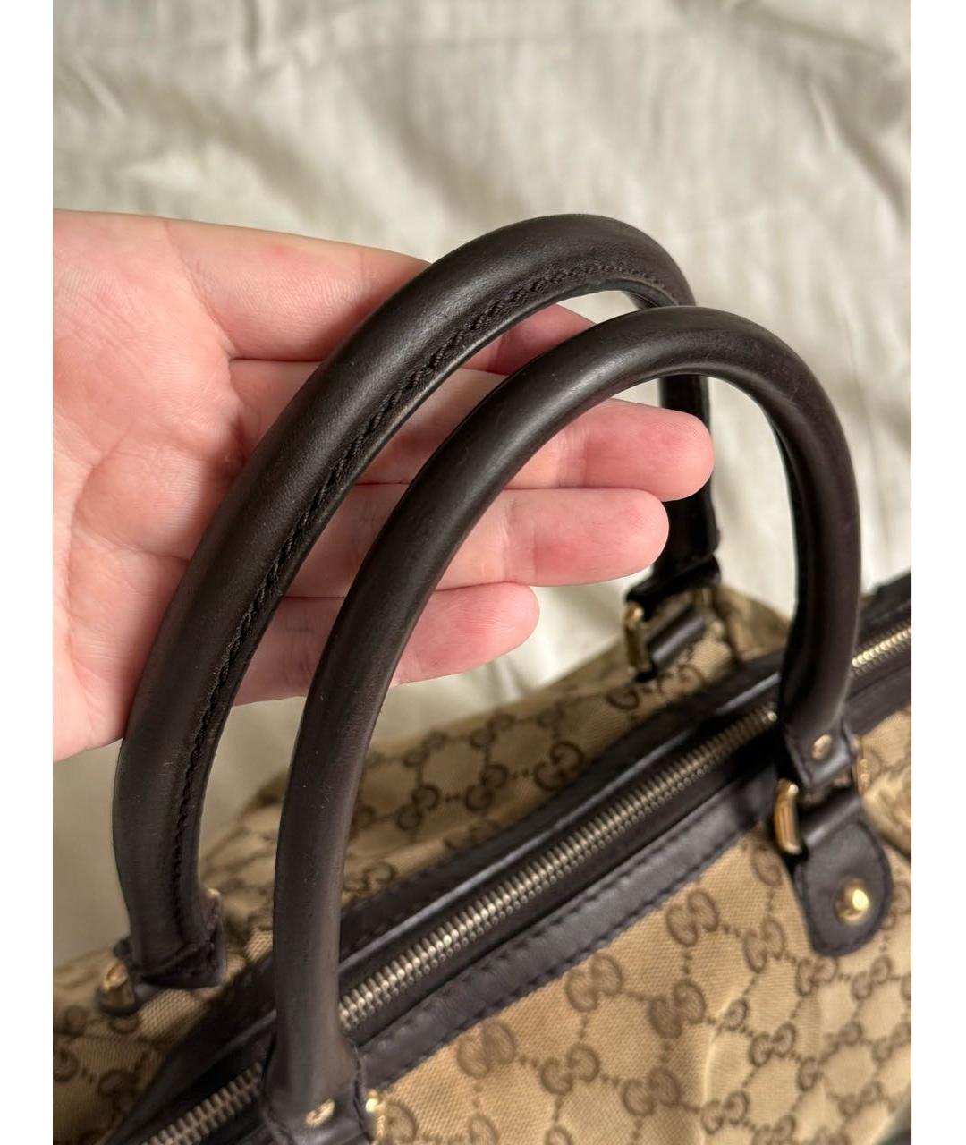 GUCCI Коричневая сумка с короткими ручками из канвы, фото 4