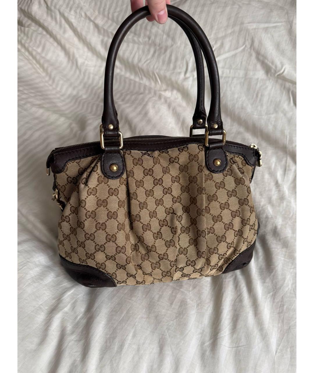 GUCCI Коричневая сумка с короткими ручками из канвы, фото 2