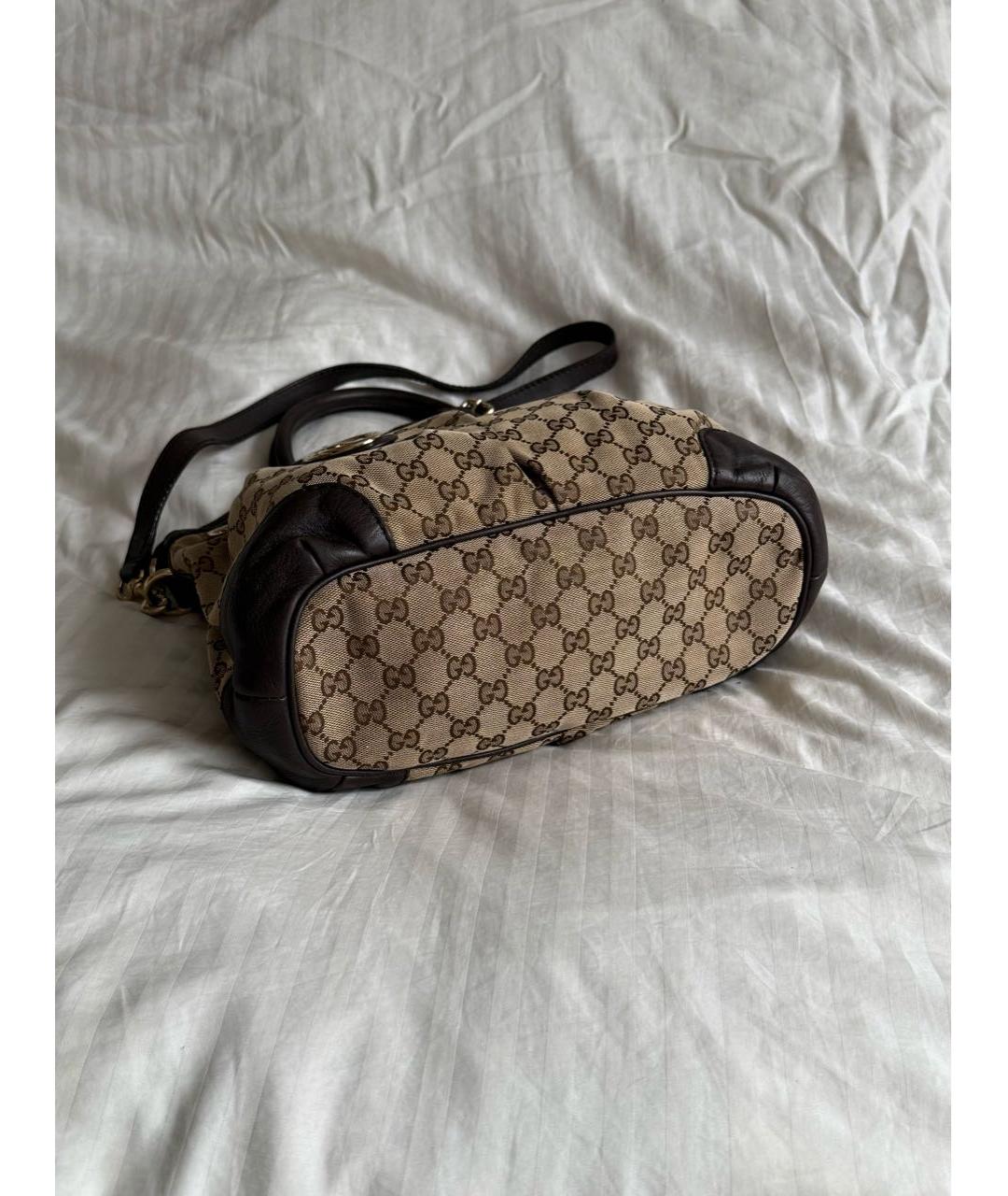 GUCCI Коричневая сумка с короткими ручками из канвы, фото 3