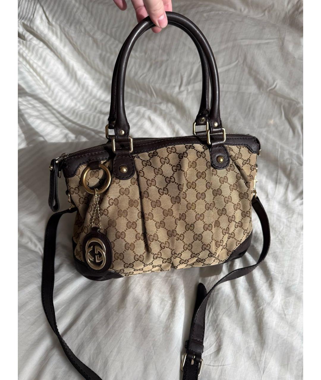 GUCCI Коричневая сумка с короткими ручками из канвы, фото 8