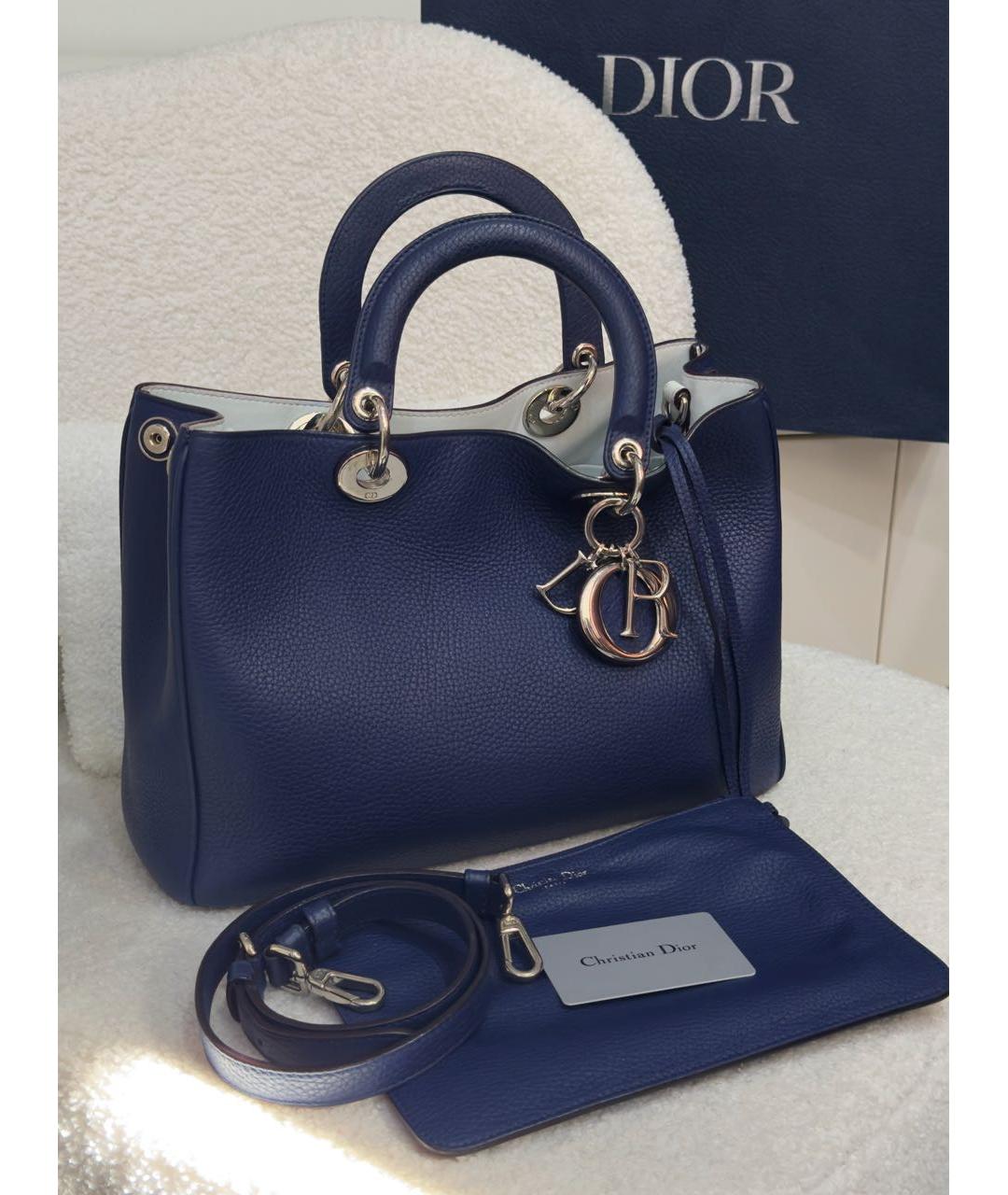 CHRISTIAN DIOR Темно-синяя кожаная сумка через плечо, фото 2