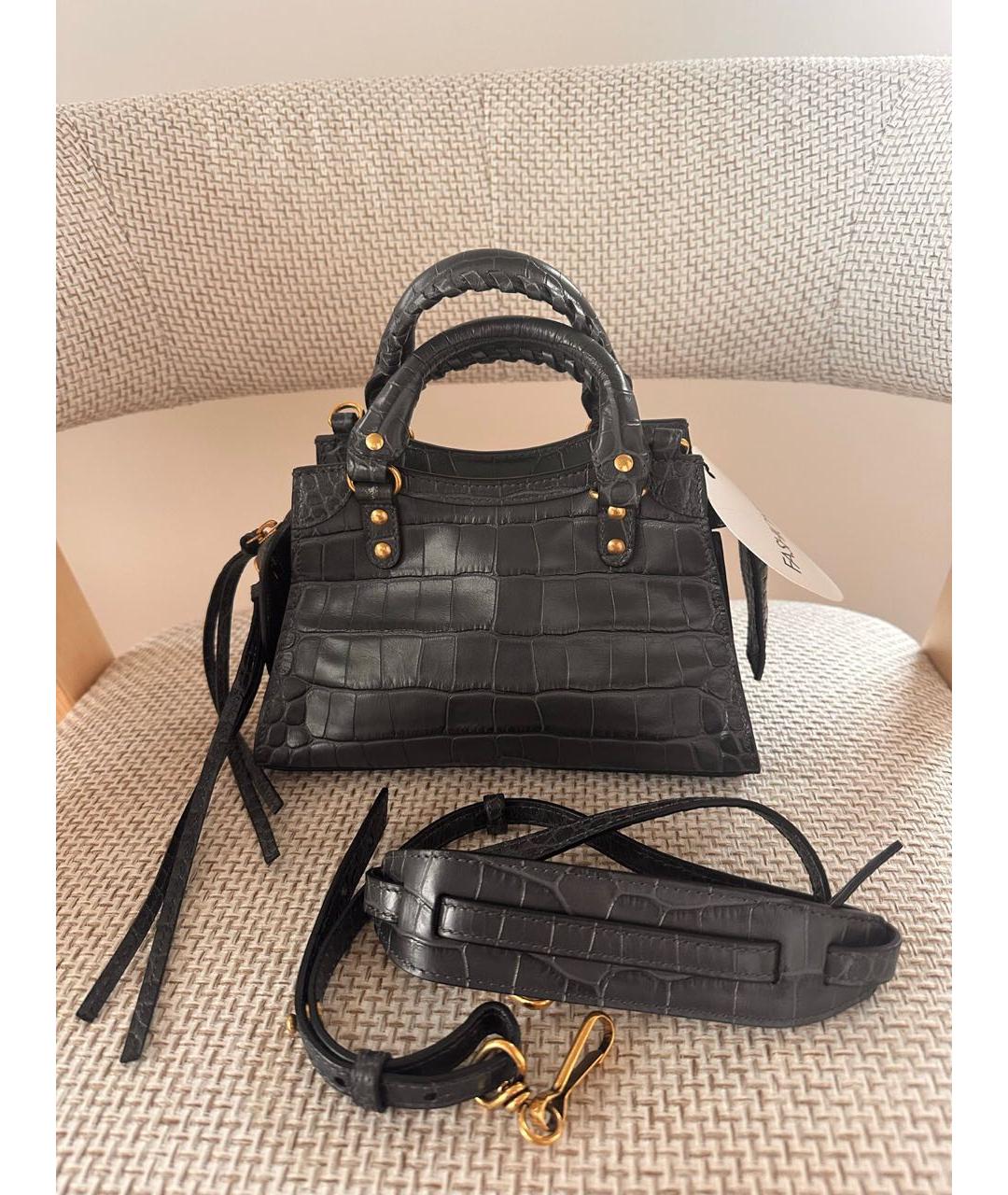 BALENCIAGA Черная кожаная сумка с короткими ручками, фото 7