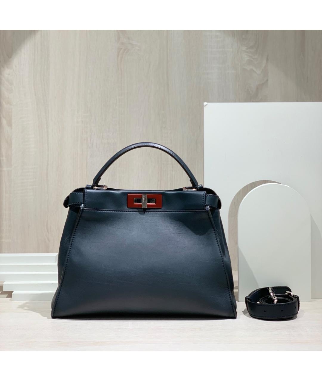 FENDI Черная кожаная сумка тоут, фото 7