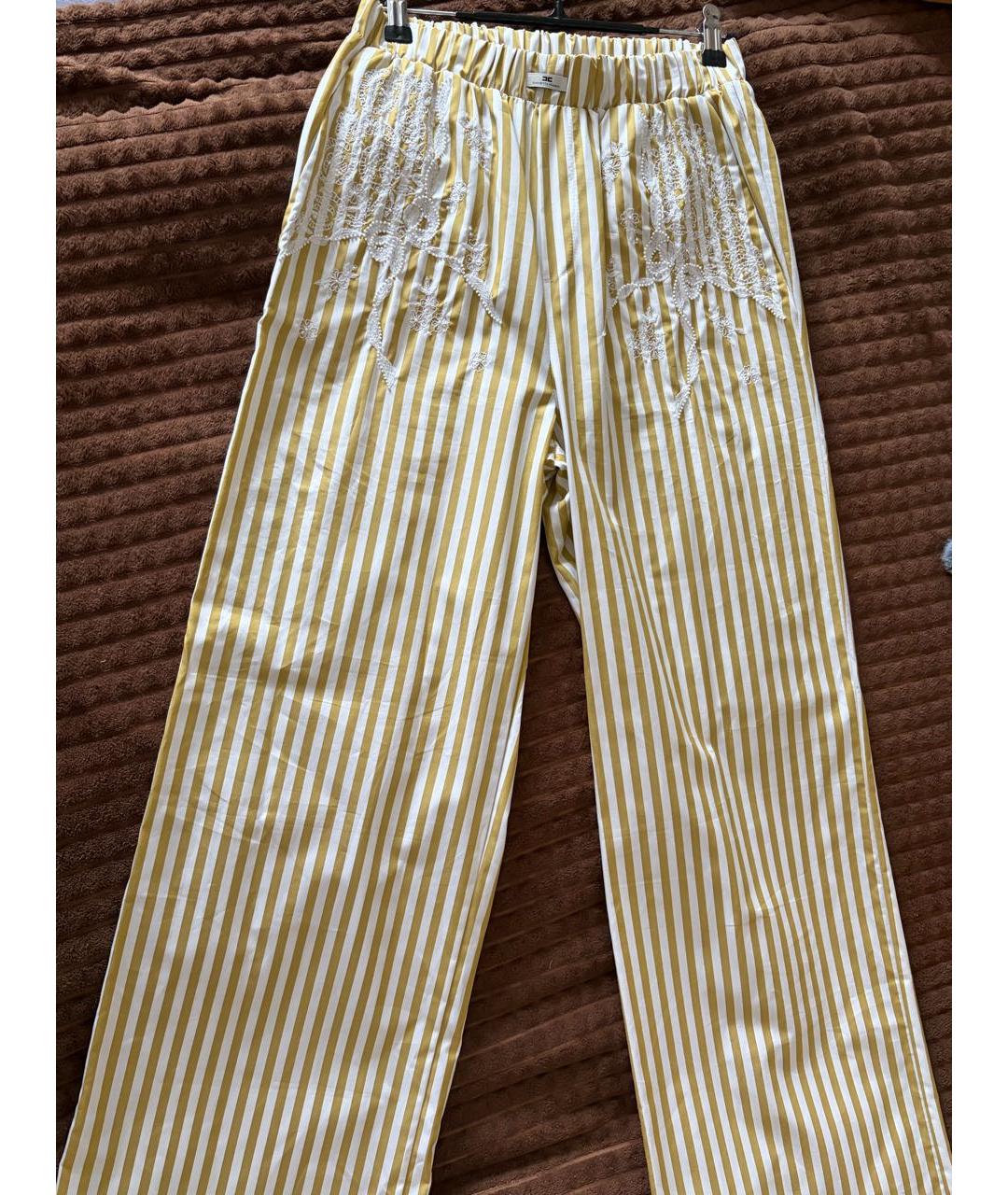 ELISABETTA FRANCHI Горчичный хлопковый костюм с брюками, фото 2