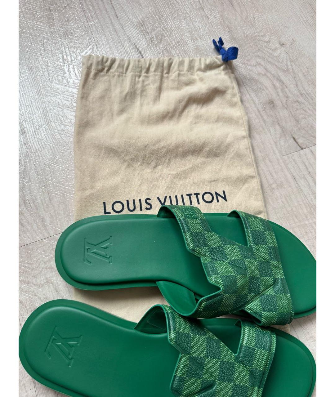 LOUIS VUITTON Зеленые кожаные шлепанцы, фото 7
