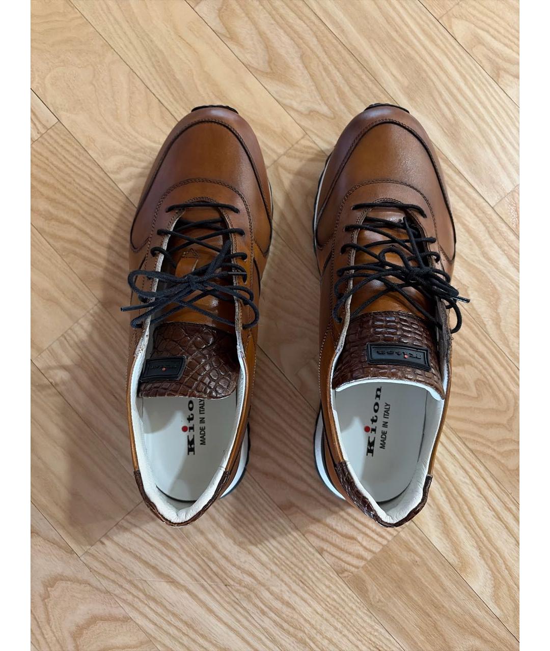 KITON Коричневые кожаные низкие кроссовки / кеды, фото 3