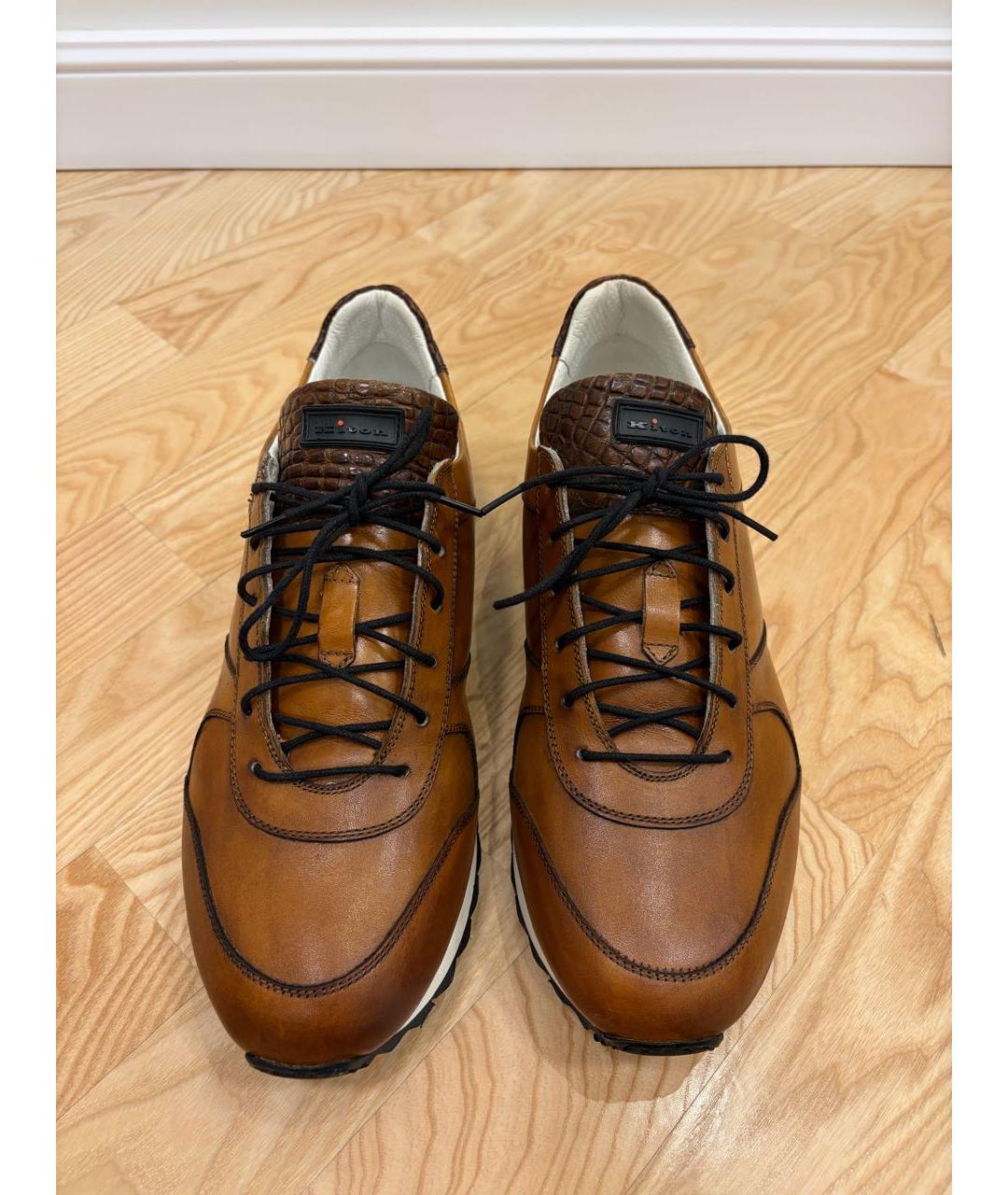 KITON Коричневые кожаные низкие кроссовки / кеды, фото 2