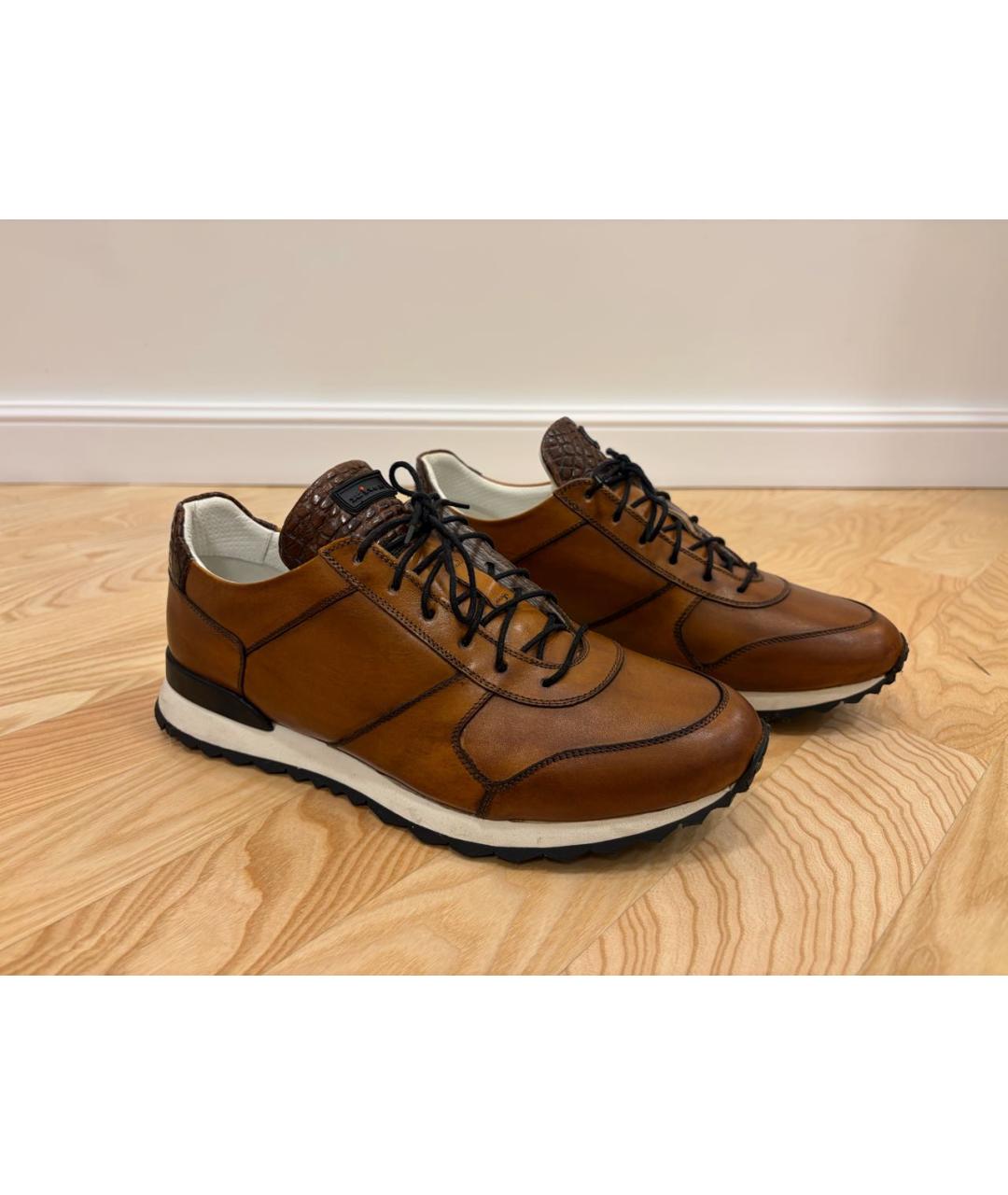 KITON Коричневые кожаные низкие кроссовки / кеды, фото 5