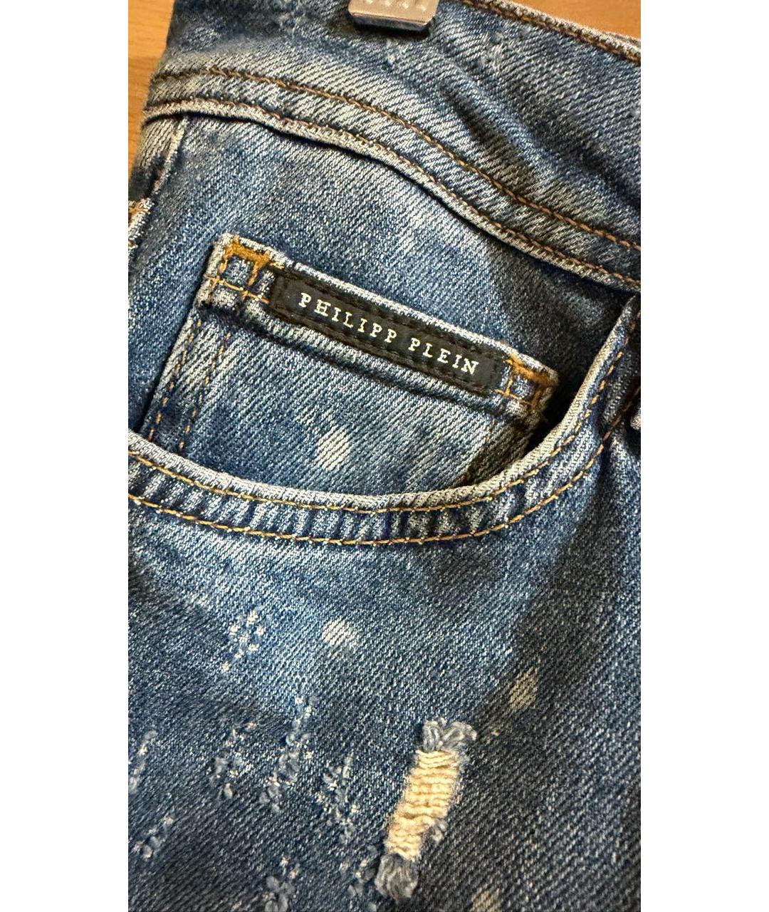 PHILIPP PLEIN Темно-синие хлопко-эластановые джинсы слим, фото 4