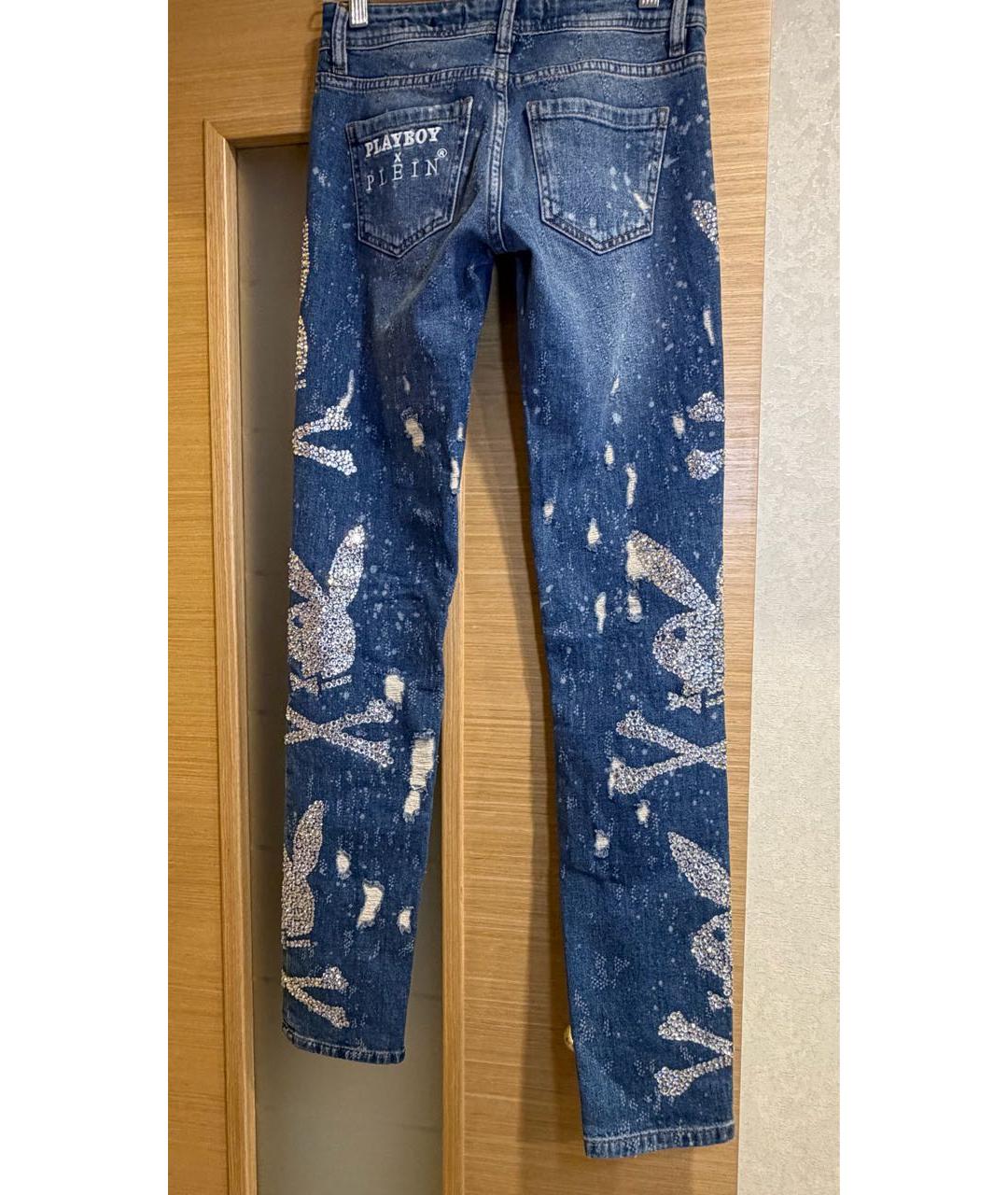 PHILIPP PLEIN Темно-синие хлопко-эластановые джинсы слим, фото 2
