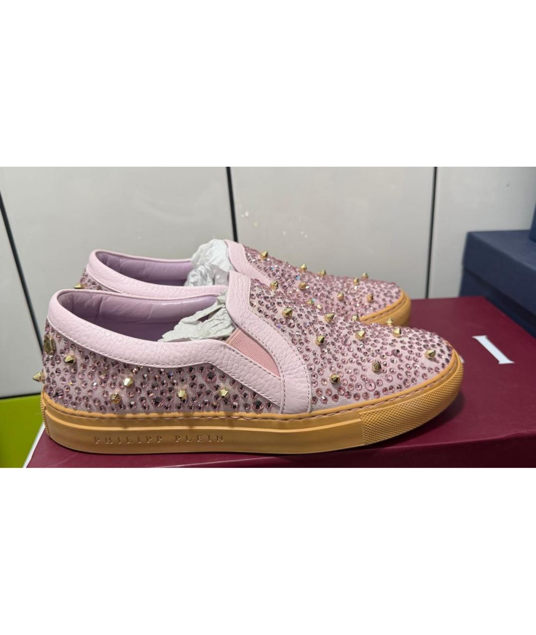PHILIPP PLEIN Розовые кожаные слипоны, фото 8