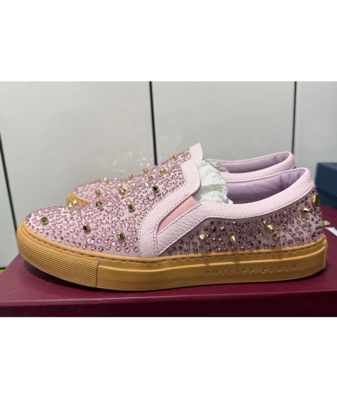PHILIPP PLEIN Розовые кожаные слипоны, фото 7
