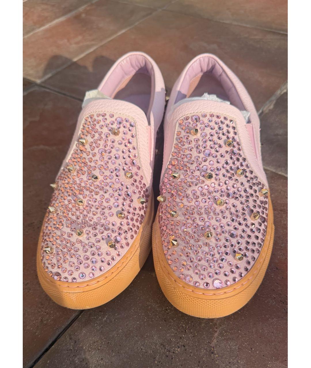 PHILIPP PLEIN Розовые кожаные слипоны, фото 2