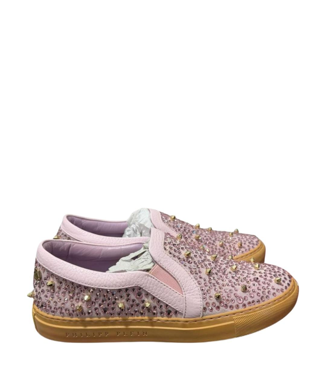 PHILIPP PLEIN Розовые кожаные слипоны, фото 1