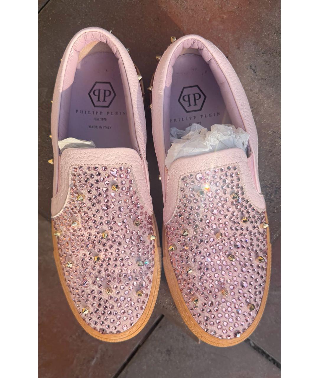 PHILIPP PLEIN Розовые кожаные слипоны, фото 4