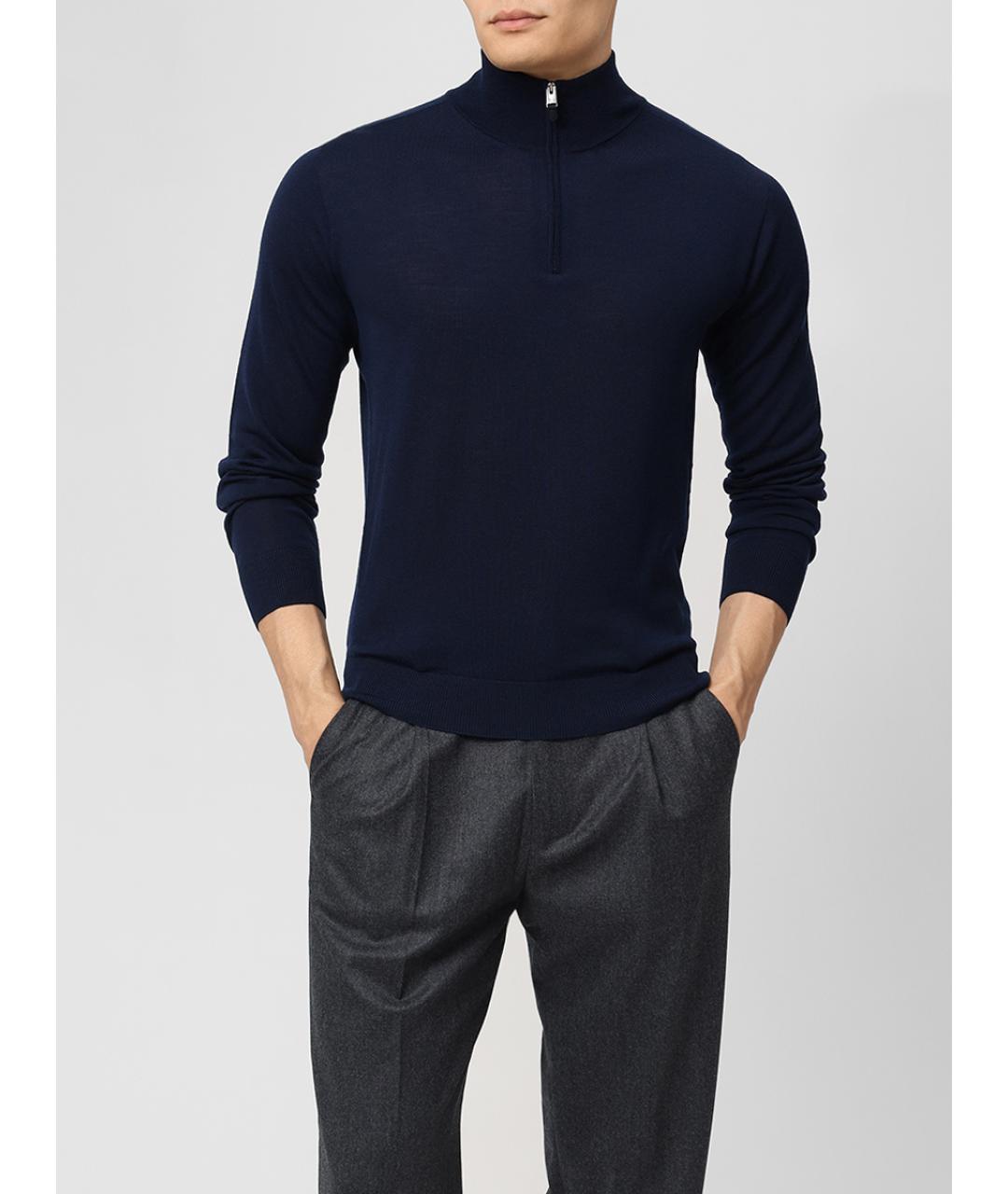 CANALI Темно-синий шерстяной джемпер / свитер, фото 4