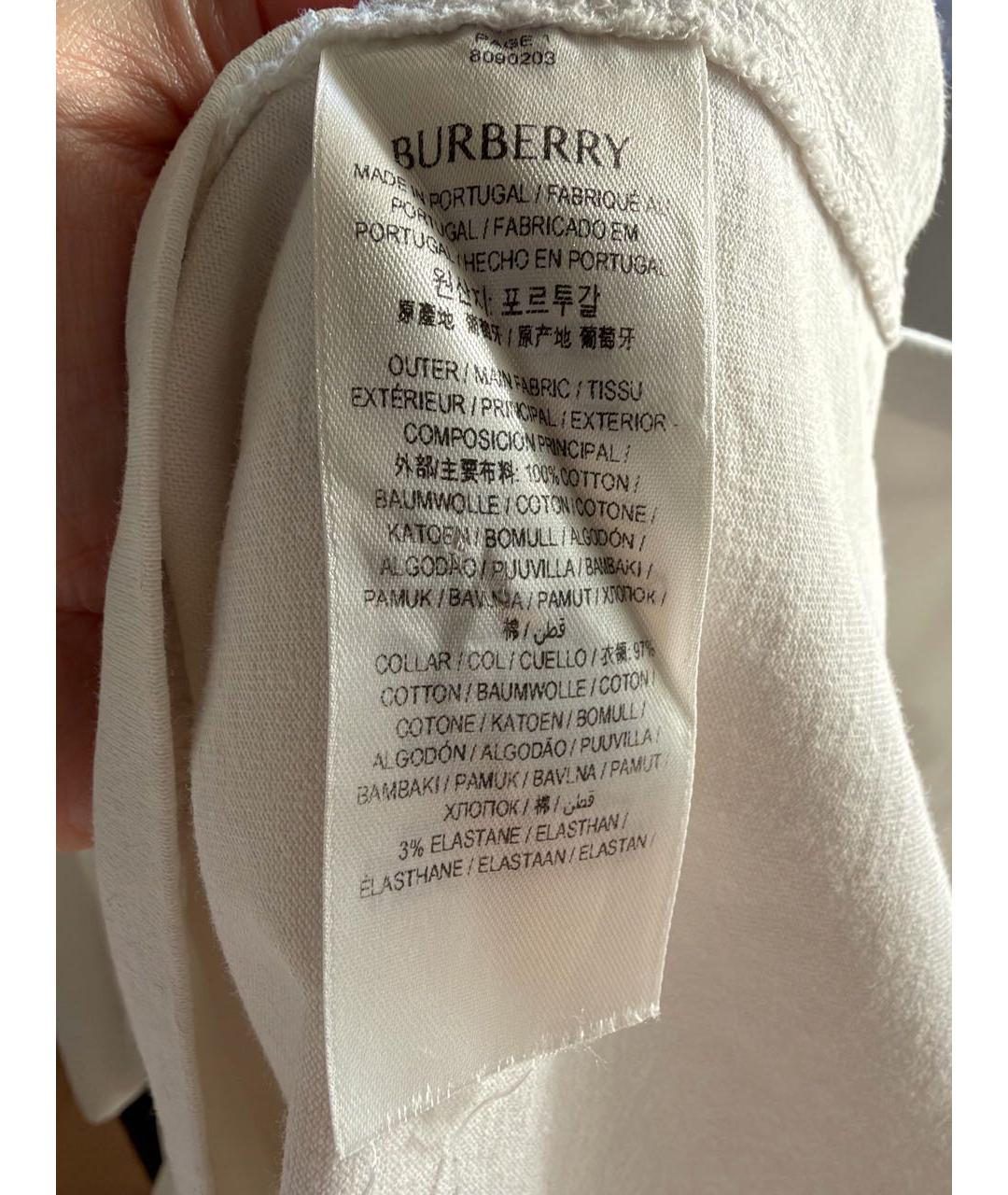 BURBERRY Белая хлопковая футболка, фото 4