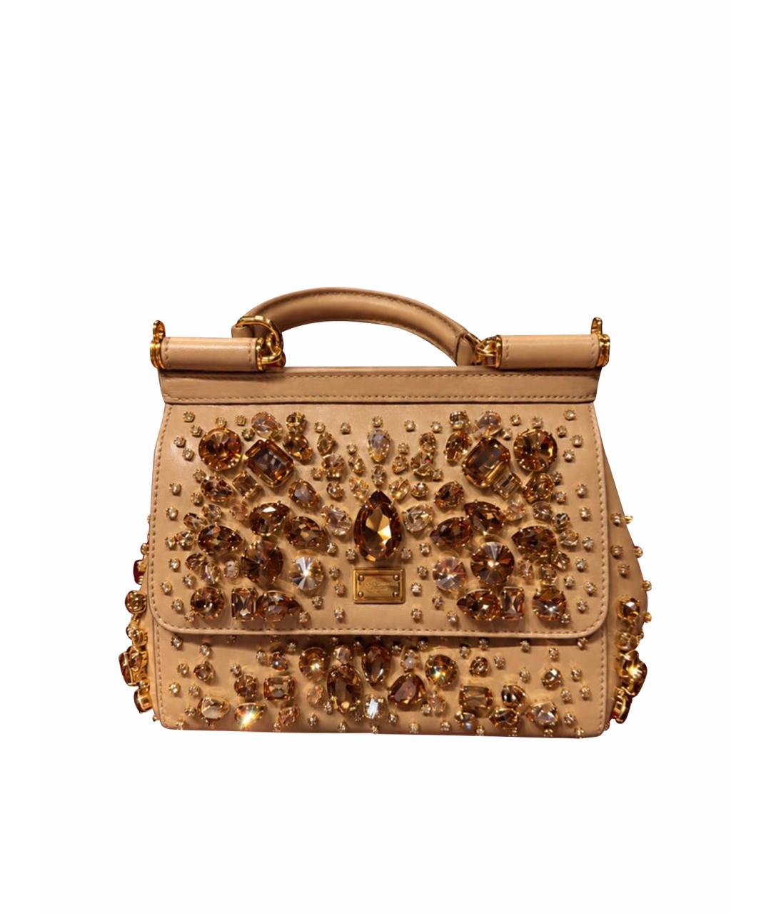 DOLCE&GABBANA Бежевая кожаная сумка с короткими ручками, фото 1