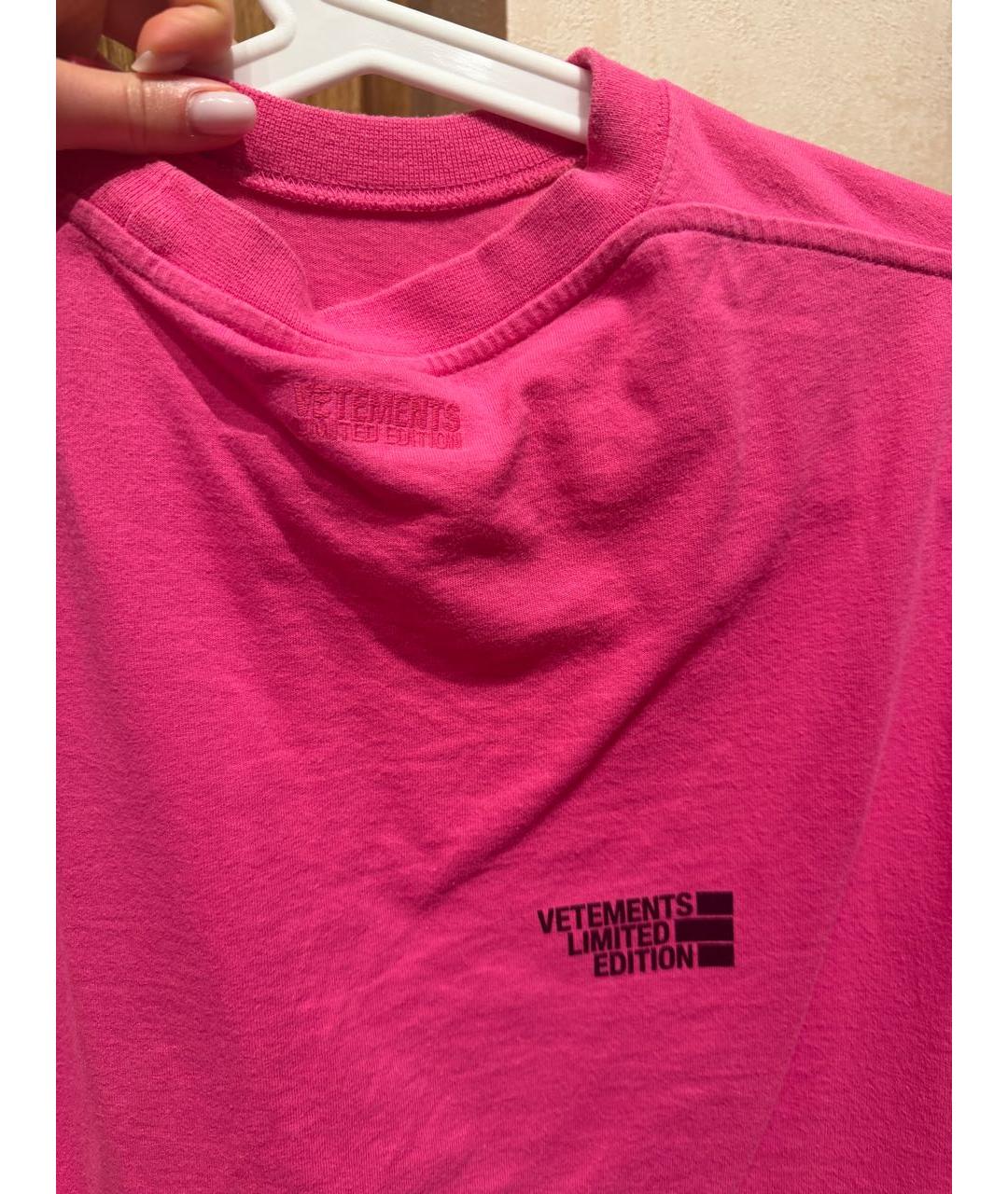 VETEMENTS Розовая хлопковая футболка, фото 3