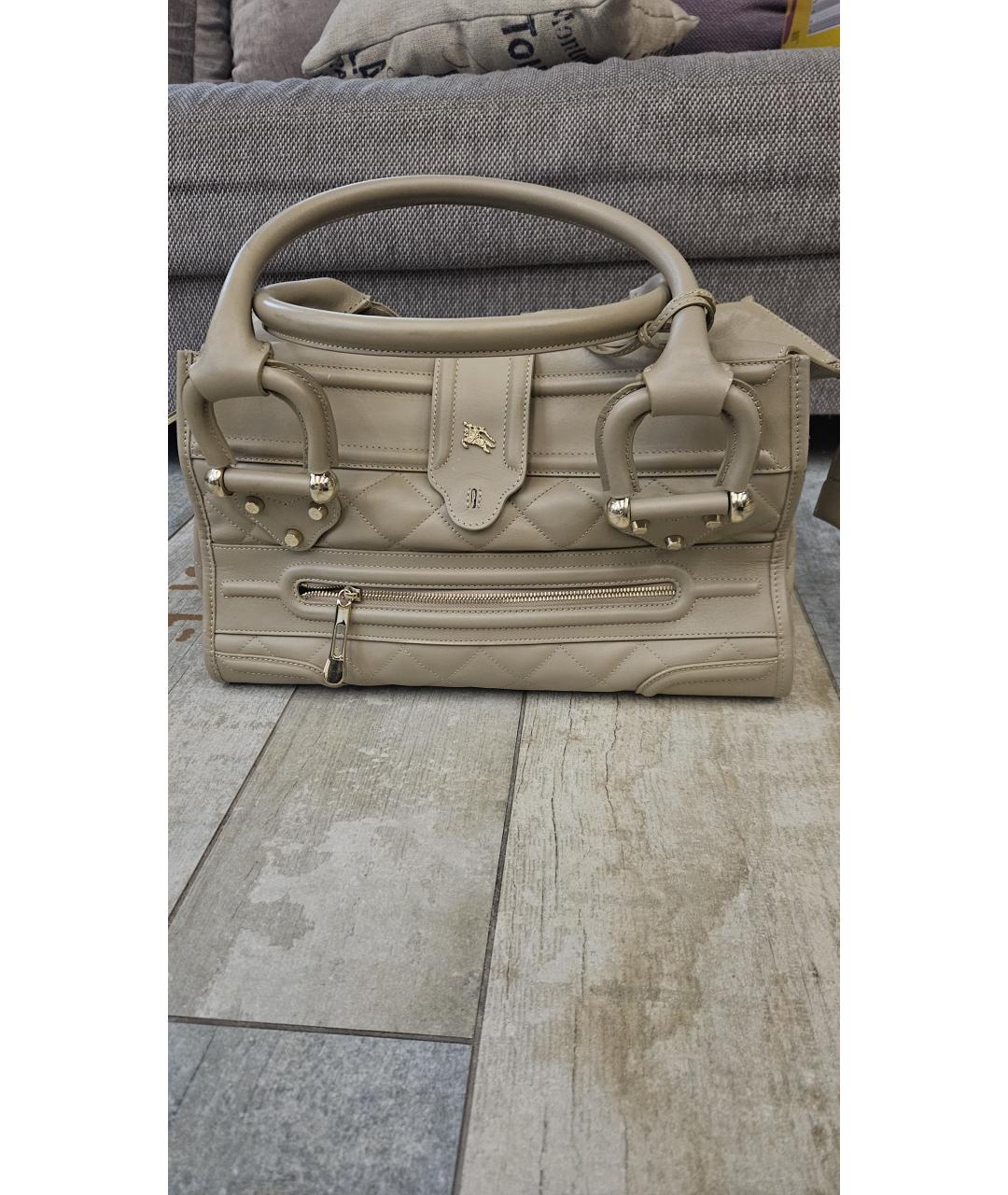 BURBERRY Бежевая кожаная сумка с короткими ручками, фото 10