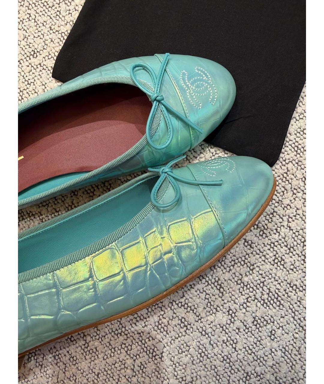 CHANEL Бирюзовые кожаные балетки, фото 4