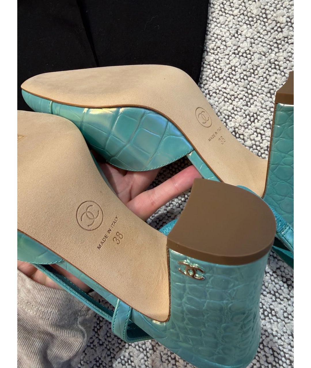 CHANEL Бирюзовые кожаные туфли, фото 4