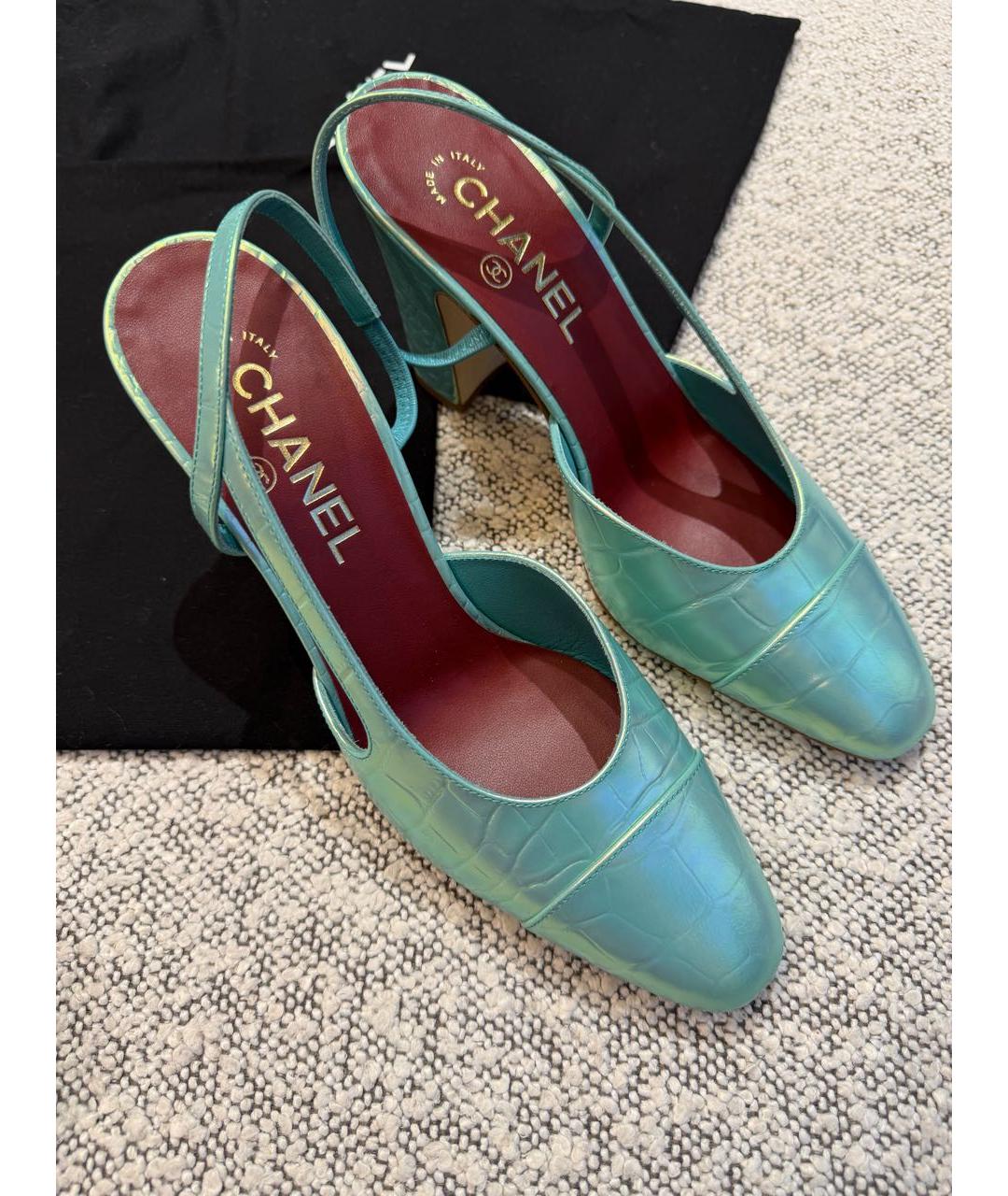 CHANEL Бирюзовые кожаные туфли, фото 2