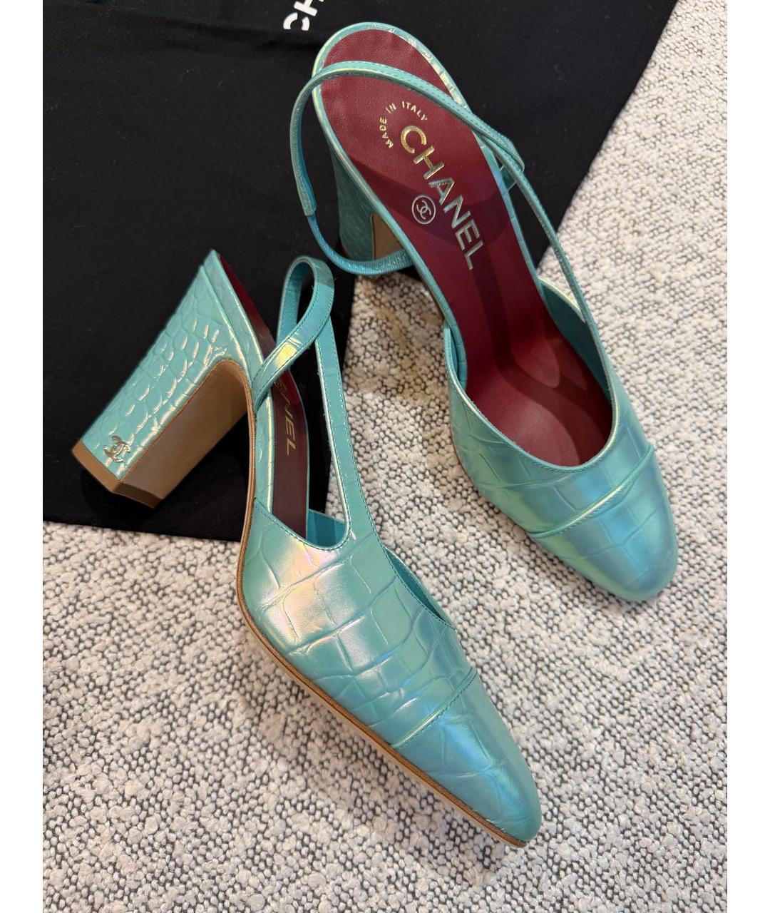 CHANEL Бирюзовые кожаные туфли, фото 5
